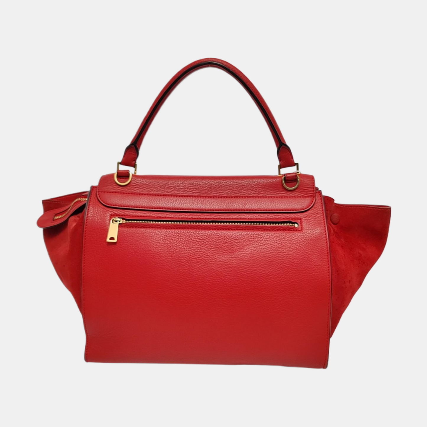 CELINE TRAPEZE Medium size Red Cowhide Swing Bag Single Shoulder Bag Handbag Golden hardware Removable shoulder strap-(SKU)-950729594