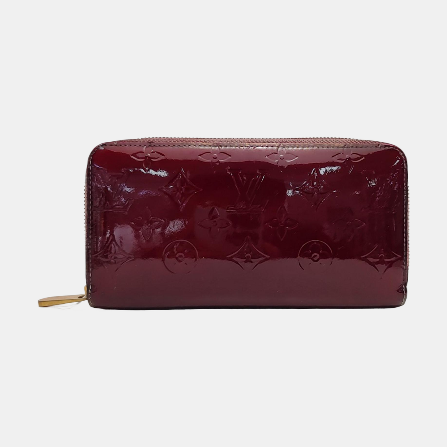 LOUIS VUITTON Burgundy Patent Leather Embossed Wallet Golden hardware-(SKU)-951021477