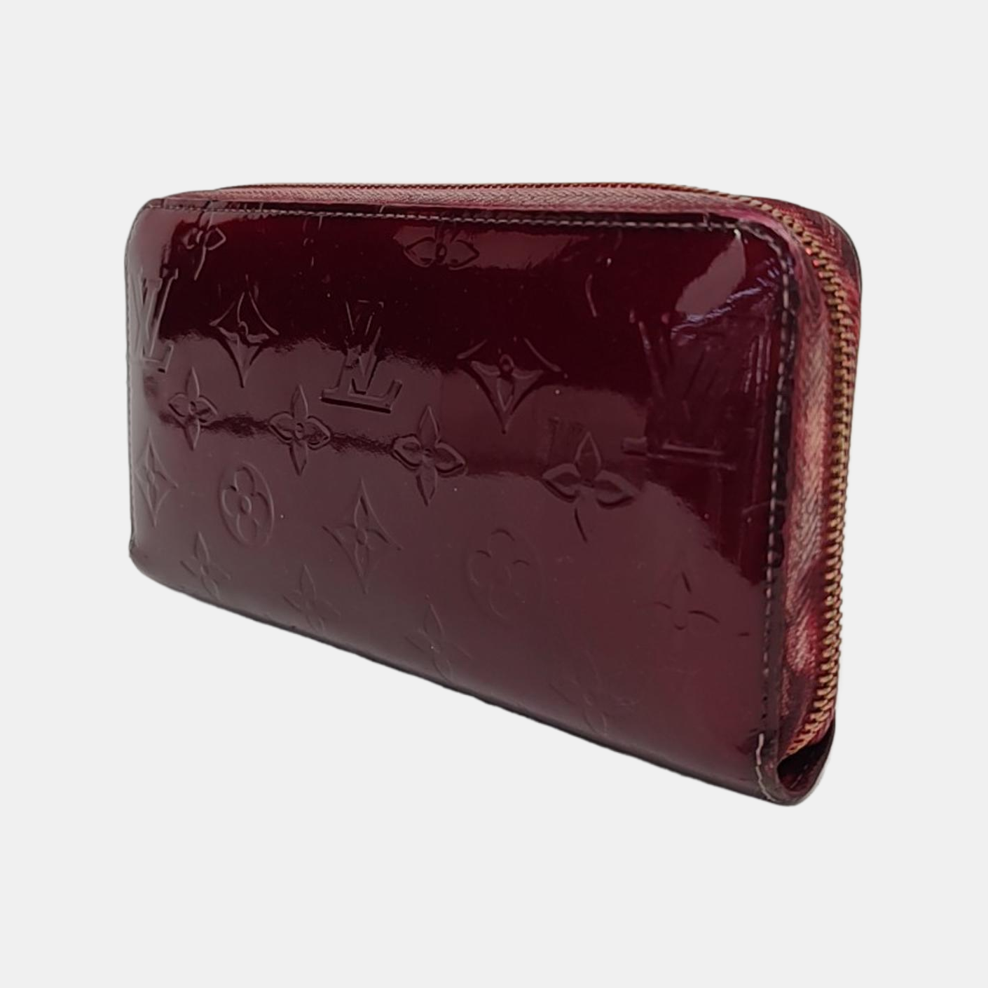LOUIS VUITTON Burgundy Patent Leather Embossed Wallet Golden hardware-(SKU)-951021477