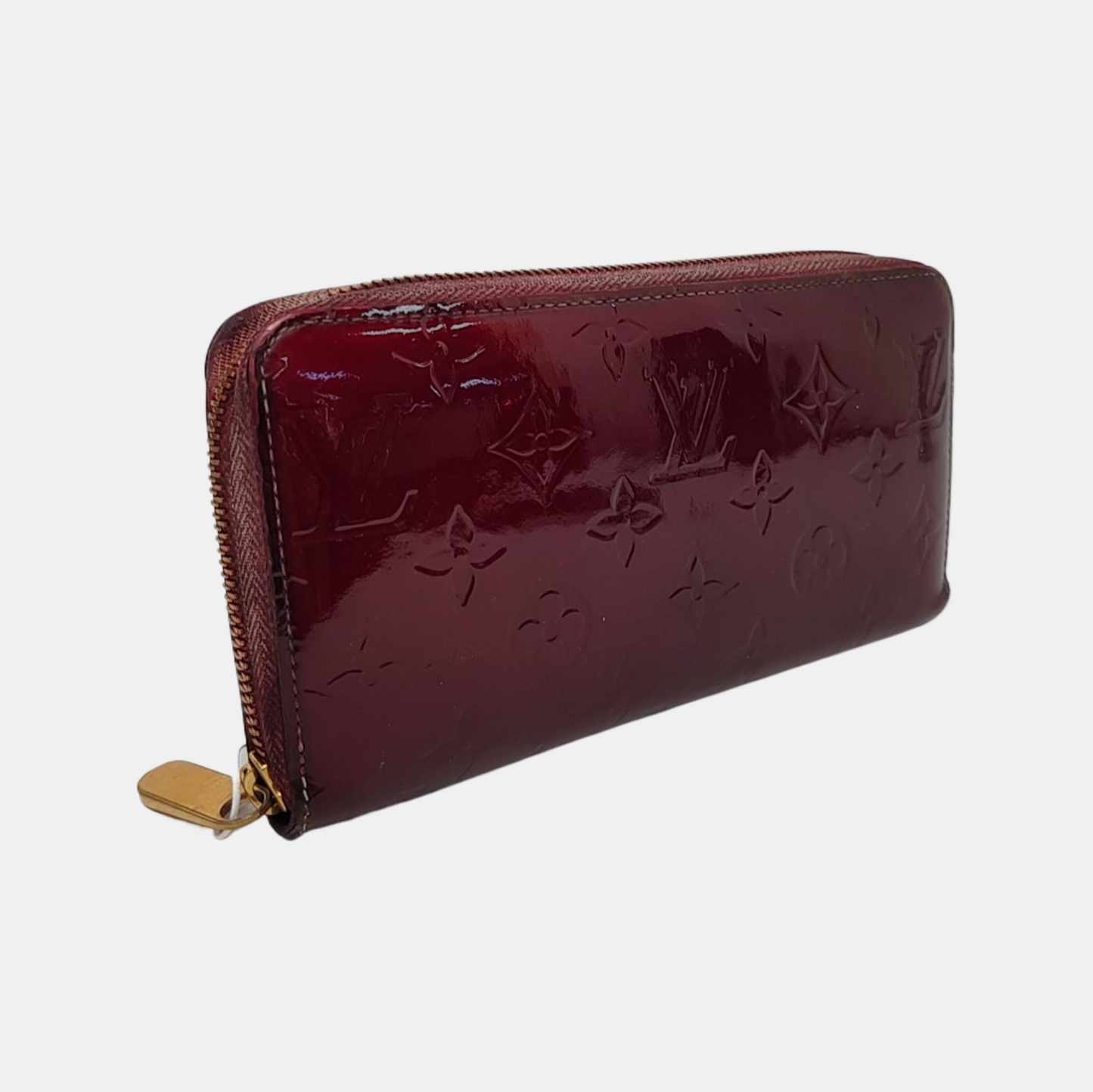 LOUIS VUITTON Burgundy Patent Leather Embossed Wallet Golden hardware-(SKU)-951021477