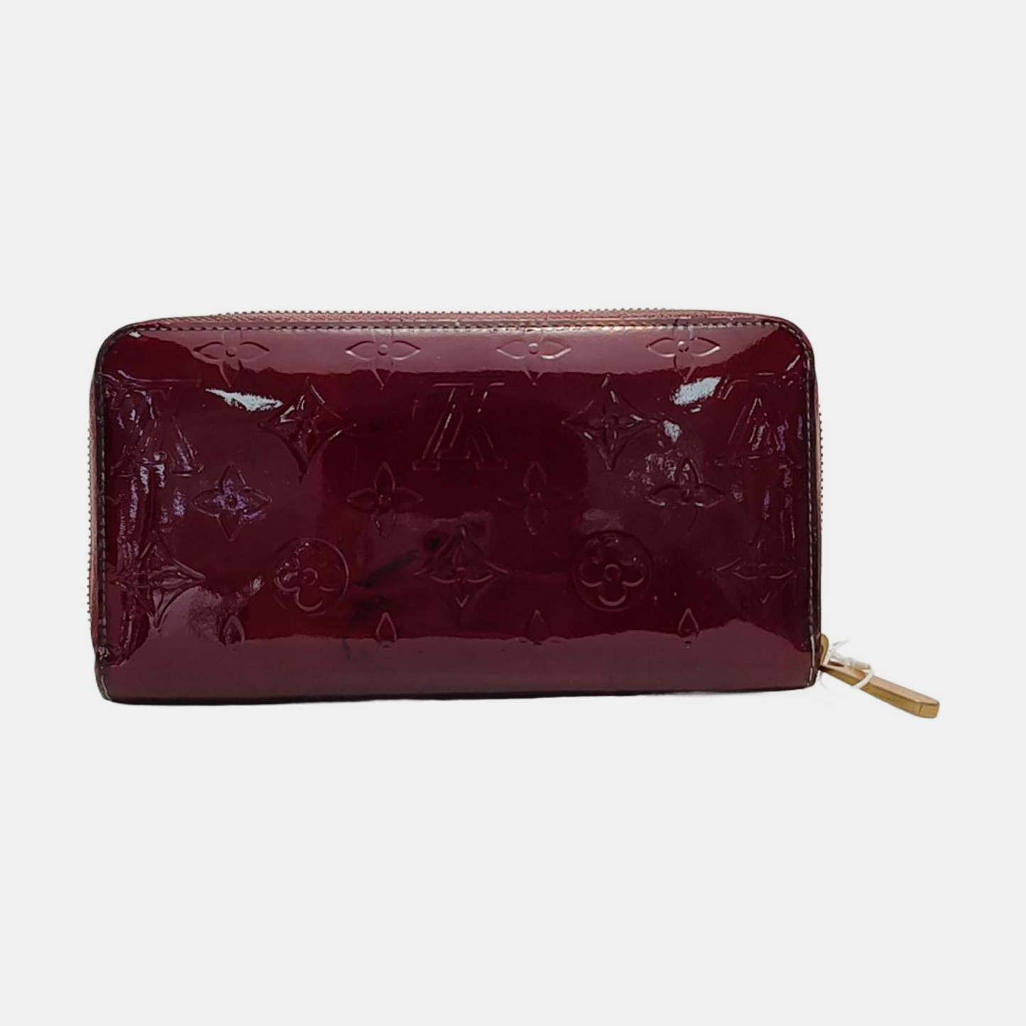 LOUIS VUITTON Burgundy Patent Leather Embossed Wallet Golden hardware-(SKU)-951021477