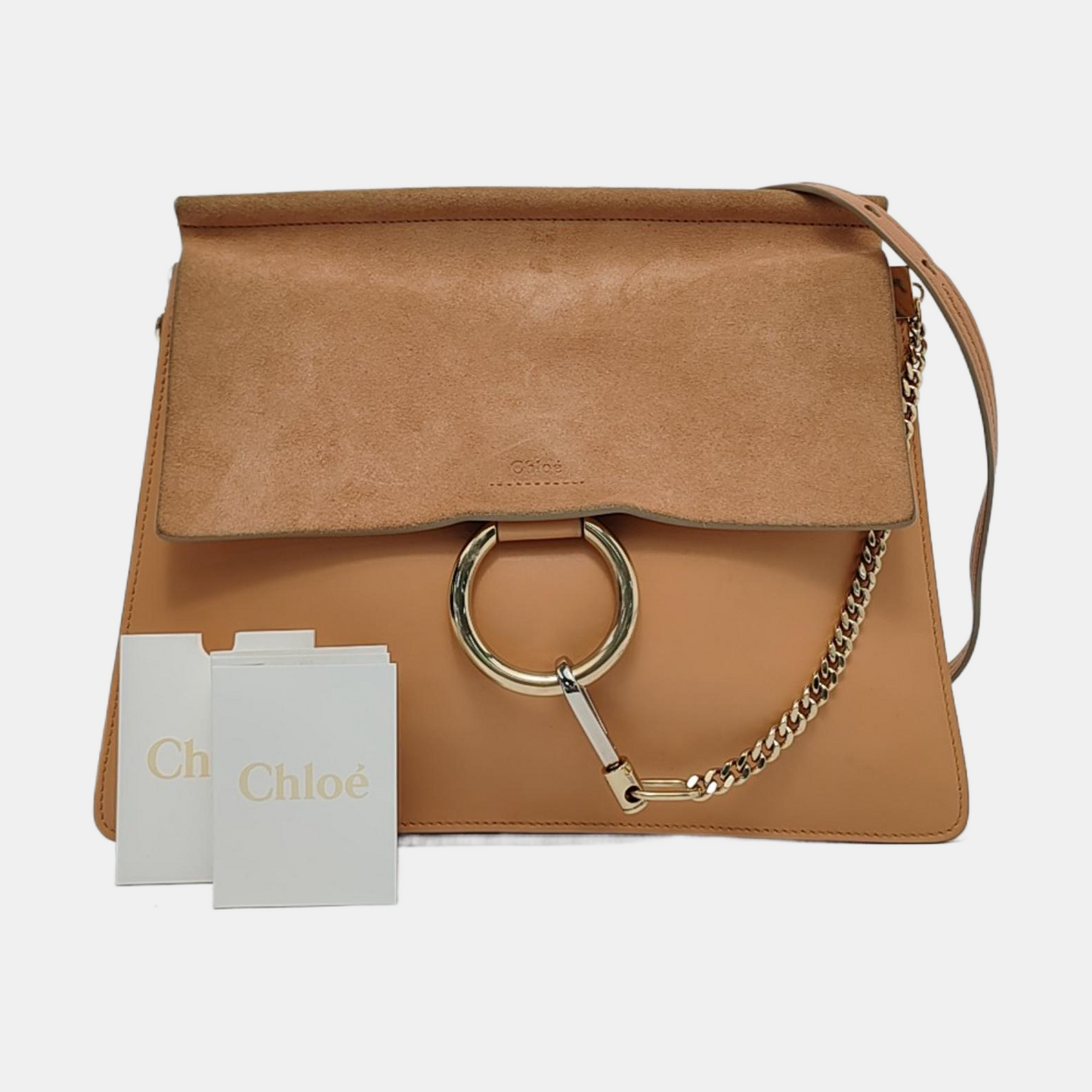 Chloé Faye Medium size Orange Suede Leather Single Shoulder Bag Golden hardware Removable shoulder strap-(SKU)-950948010