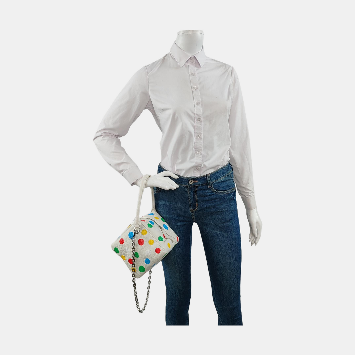 LOUIS VUITTON SQUARE White Calf Leather Printed Crossbody Shoulder Bag-(SKU)-951032831