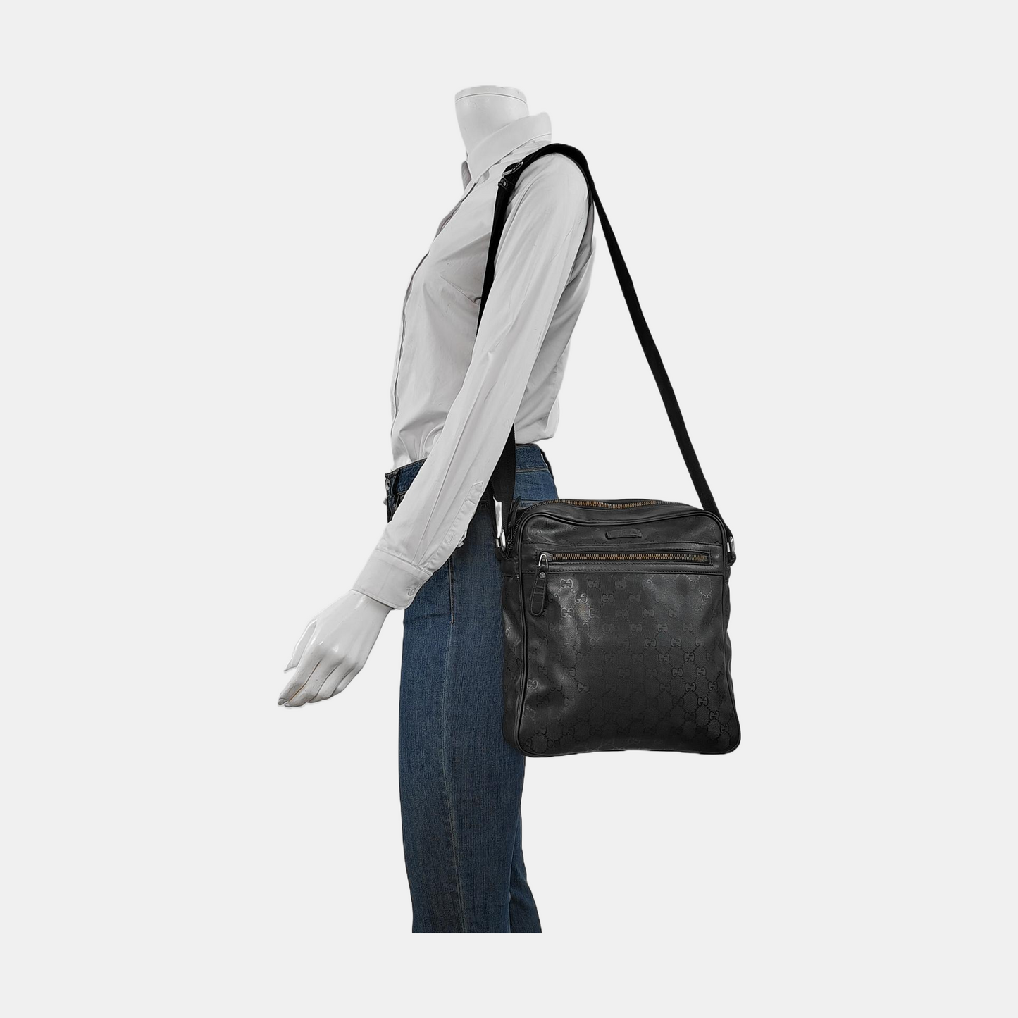GUCCI GG Imprime Messenger Black Coated Canvas Monogrammed Single Shoulder Bag Sling Silver Hardware-(SKU)-950931725