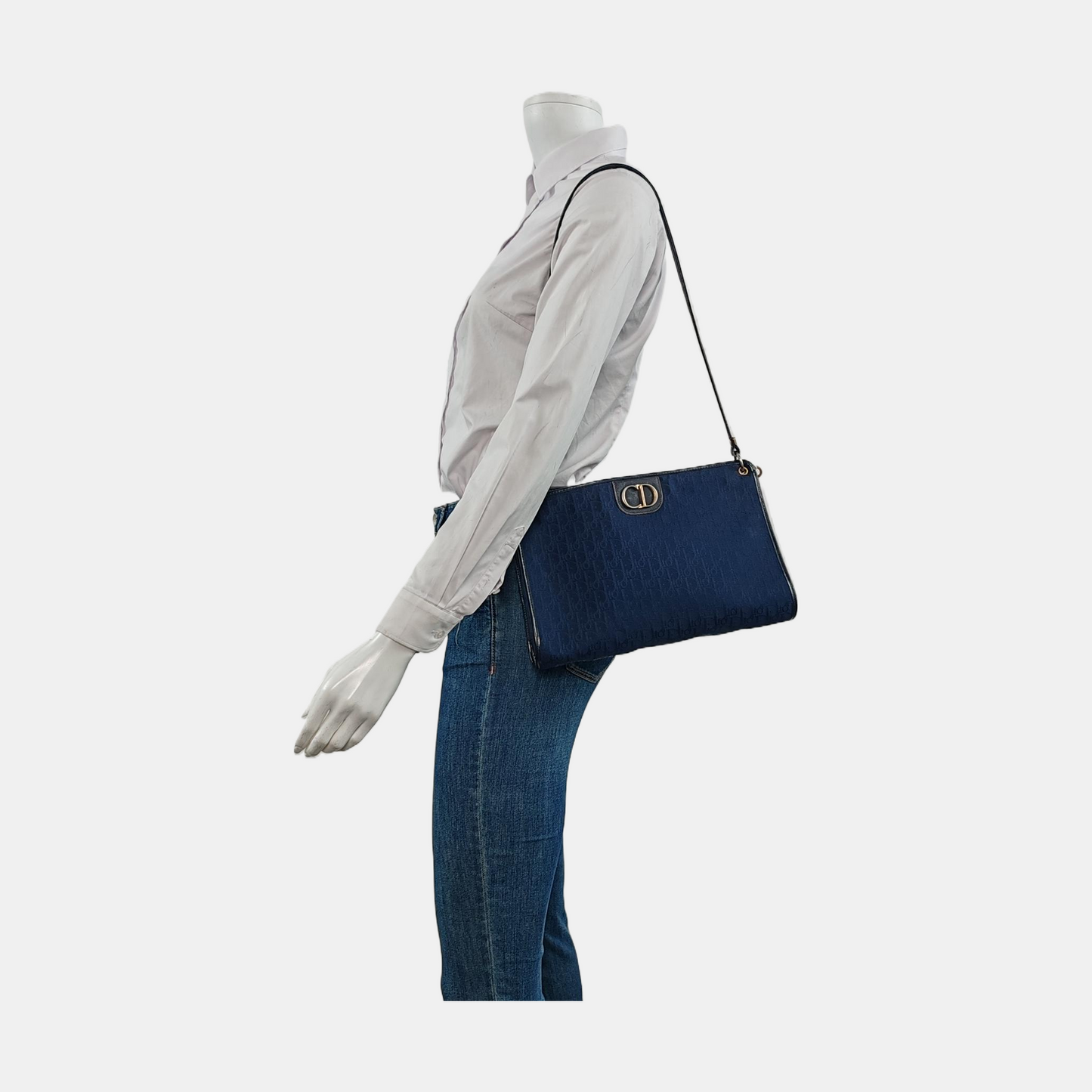 DIOR Blue Fabric Monogrammed Jacquard Single Shoulder Bag, Crossbody Bag Golden hardware-(SKU)-950956389