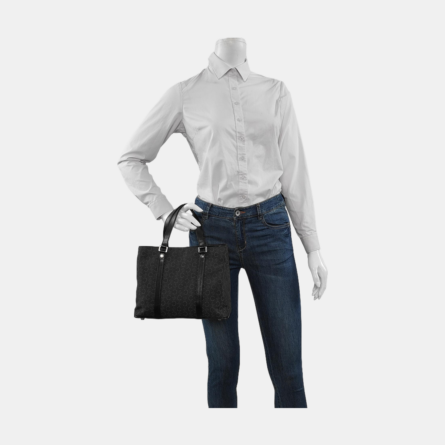 CELINE Tote bag Black Fabric Triumph Arch Embossed Handbag Single Shoulder Bag Golden hardware-(SKU)-951292788