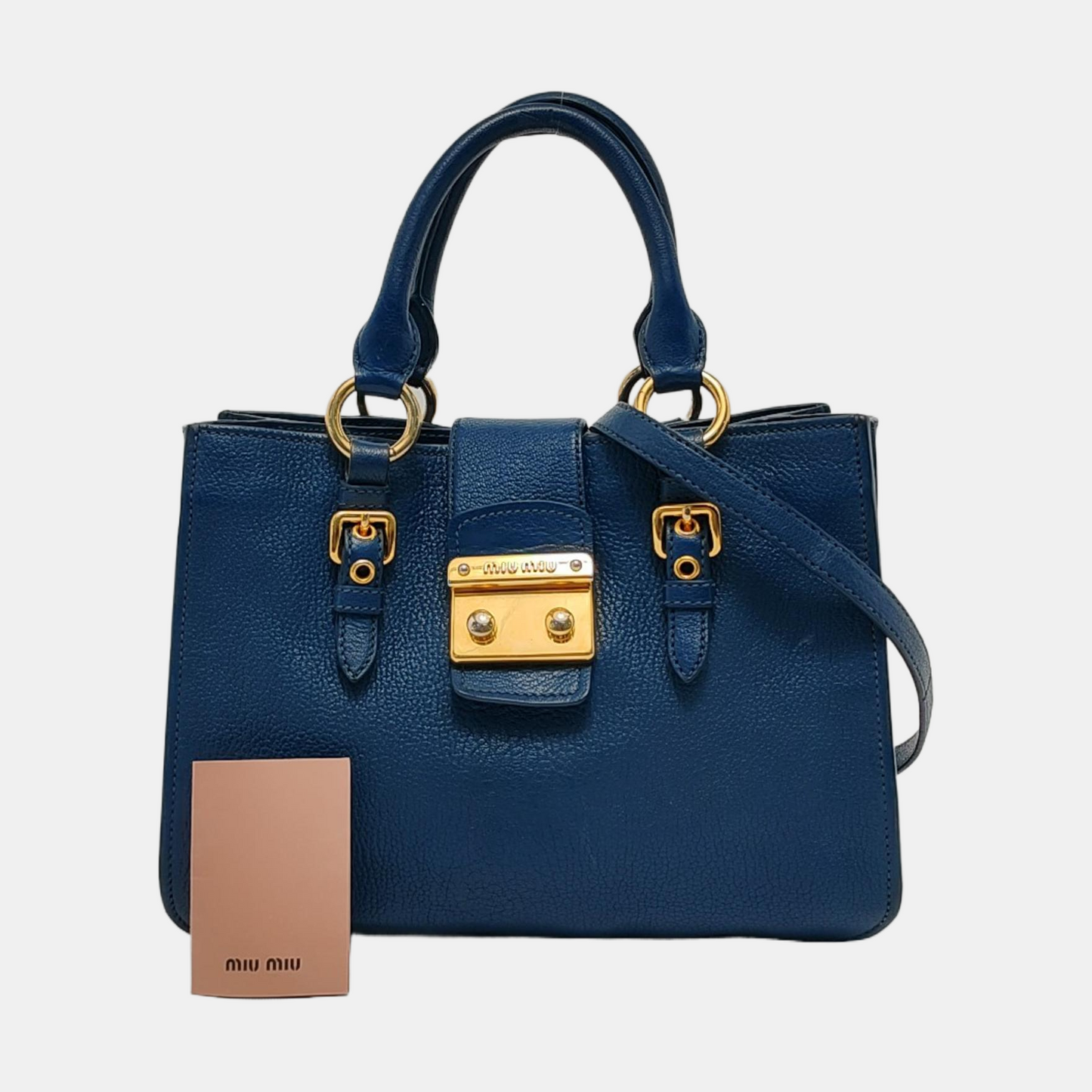 Miu Miu Tote bag Blue Cowhide Crumpled Shoulder Bag Single Shoulder Bag Crossbody Bag Golden hardware Removable shoulder strap-(SKU)-950926688