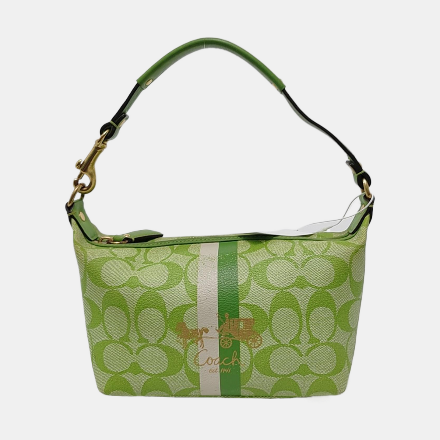 COACH Green Coated Canvas Monogram Printed Handbag Golden hardware-(SKU)-951116147