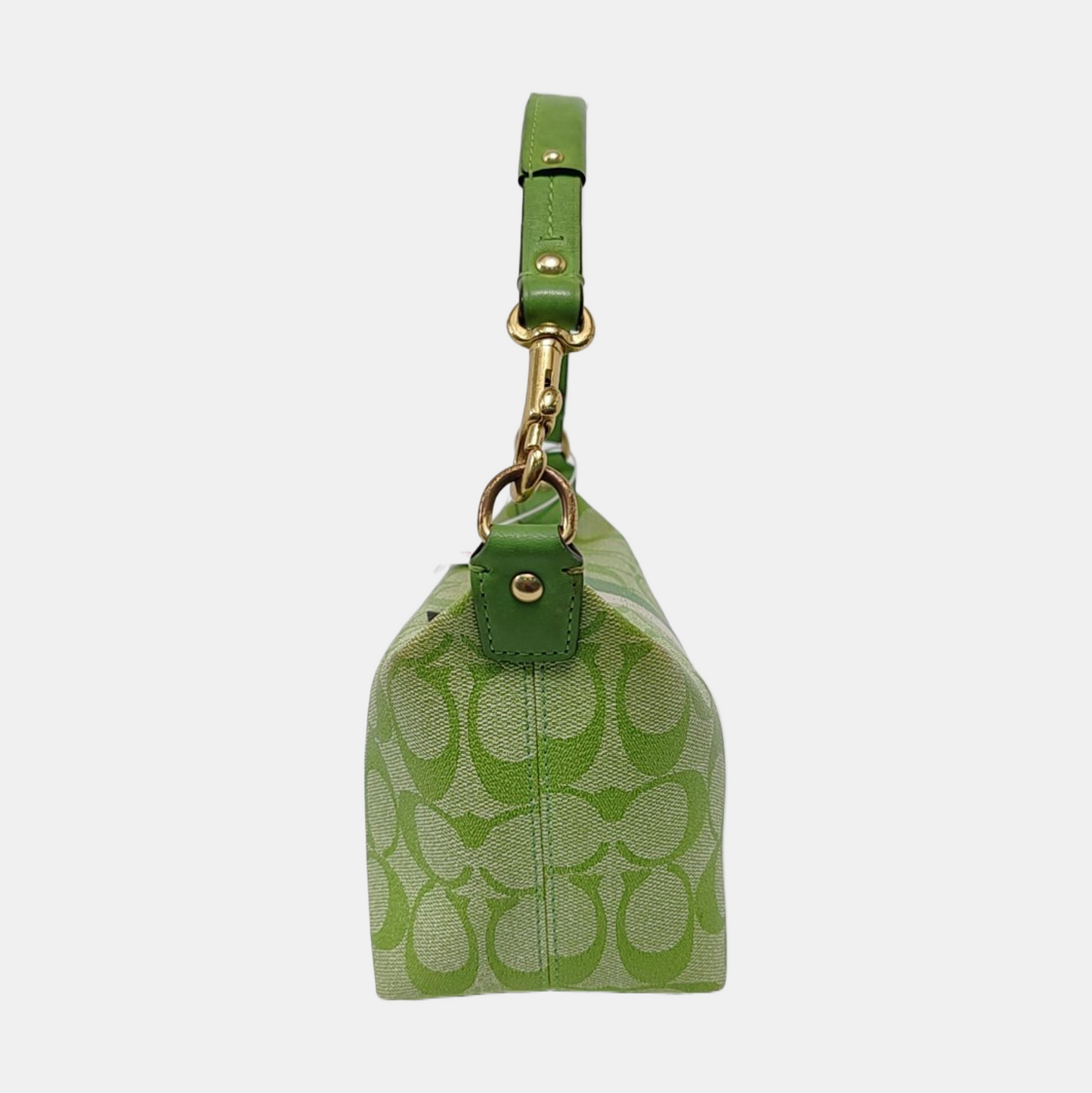 COACH Green Coated Canvas Monogram Printed Handbag Golden hardware-(SKU)-951116147