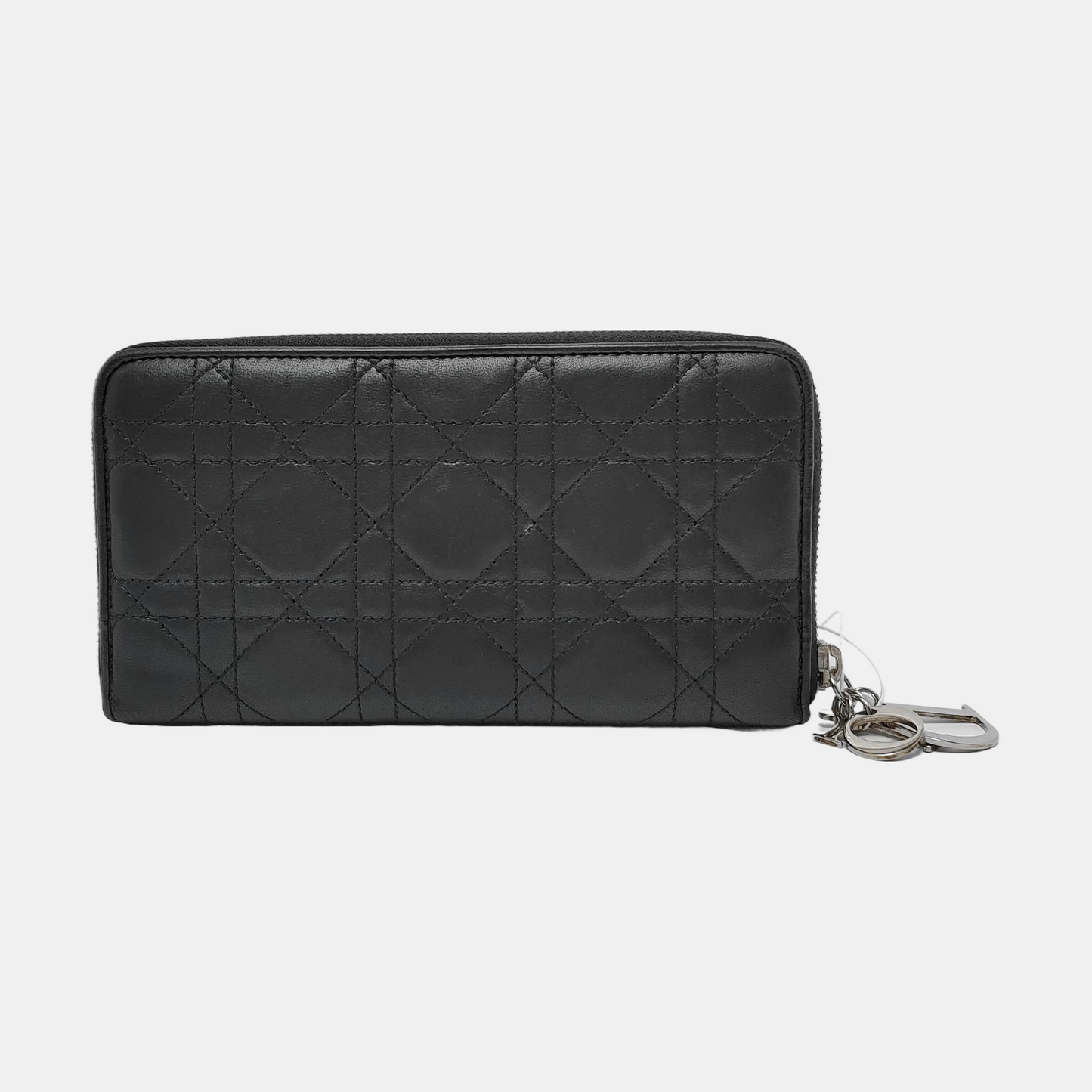 DIOR Lady Dior Black Lamb Leather chevron pattern Wallet Silver Hardware-(SKU)-951110032