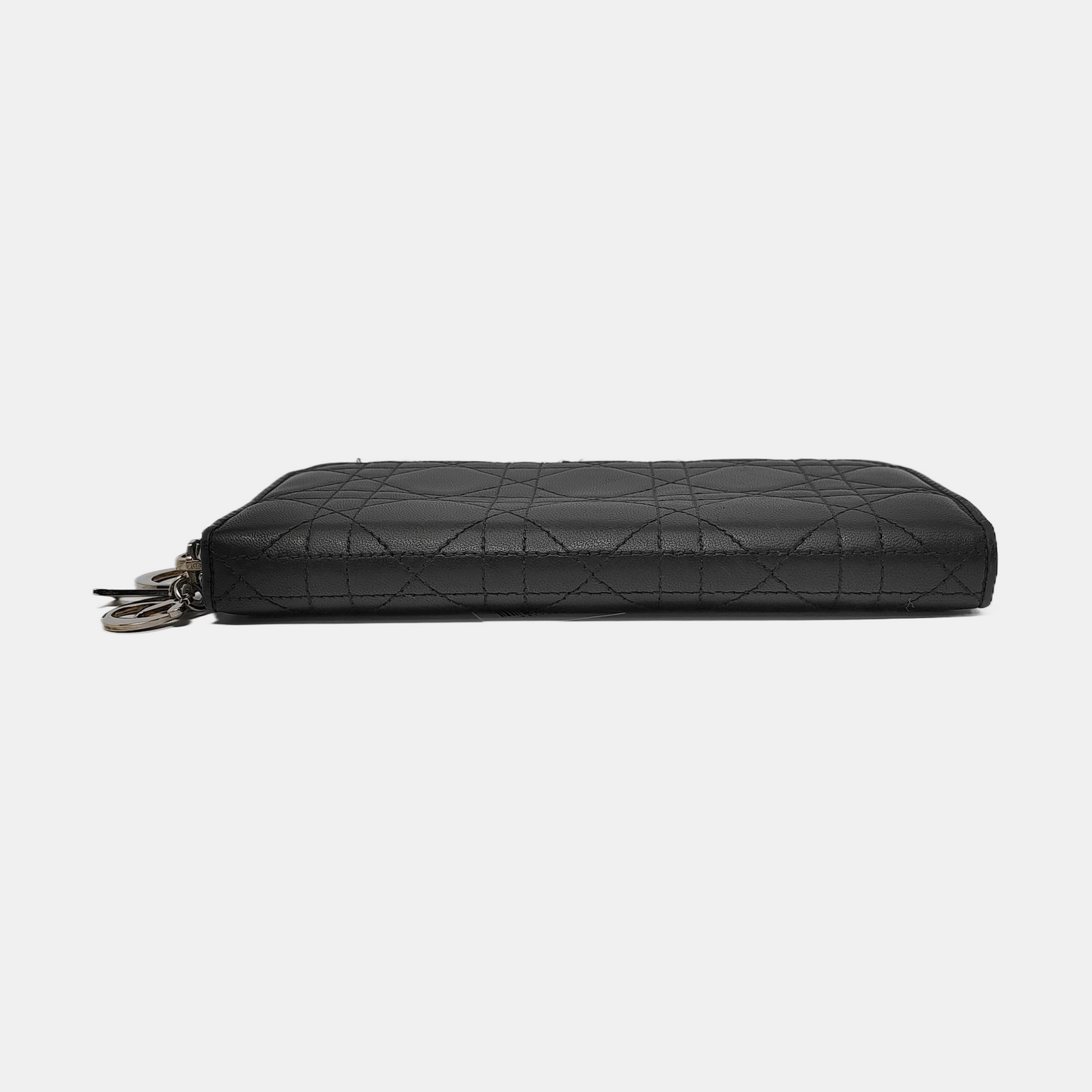 DIOR Lady Dior Black Lamb Leather chevron pattern Wallet Silver Hardware-(SKU)-951110032