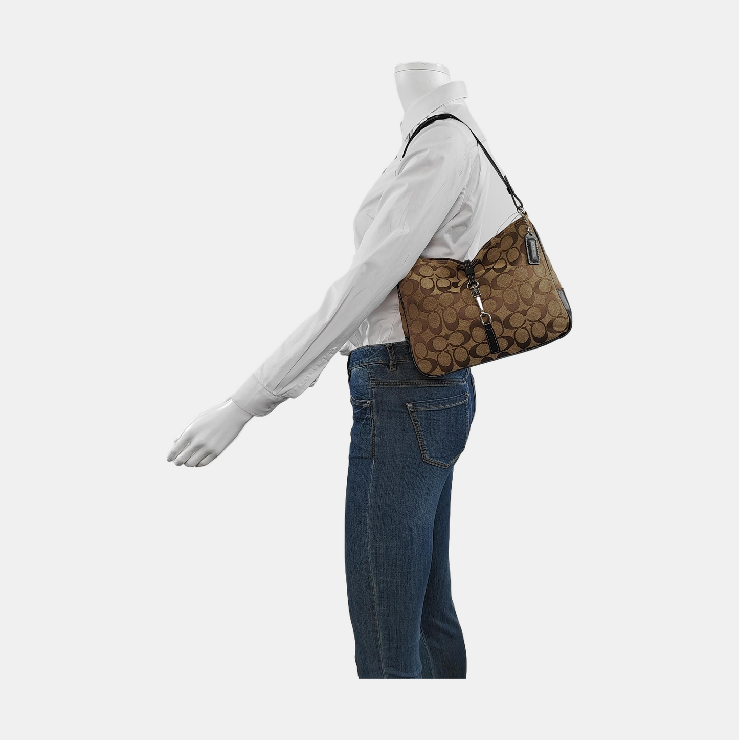 COACH Khaki canvas monogram crossbody bag, handbag Silver Hardware-(SKU)-951046342