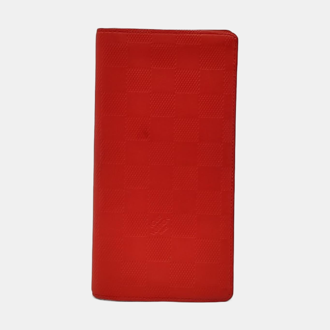 LOUIS VUITTON BRAZZA Orange Cowhide Checkered Logo Wallet Ruthenium color hardware-(SKU)-951249626