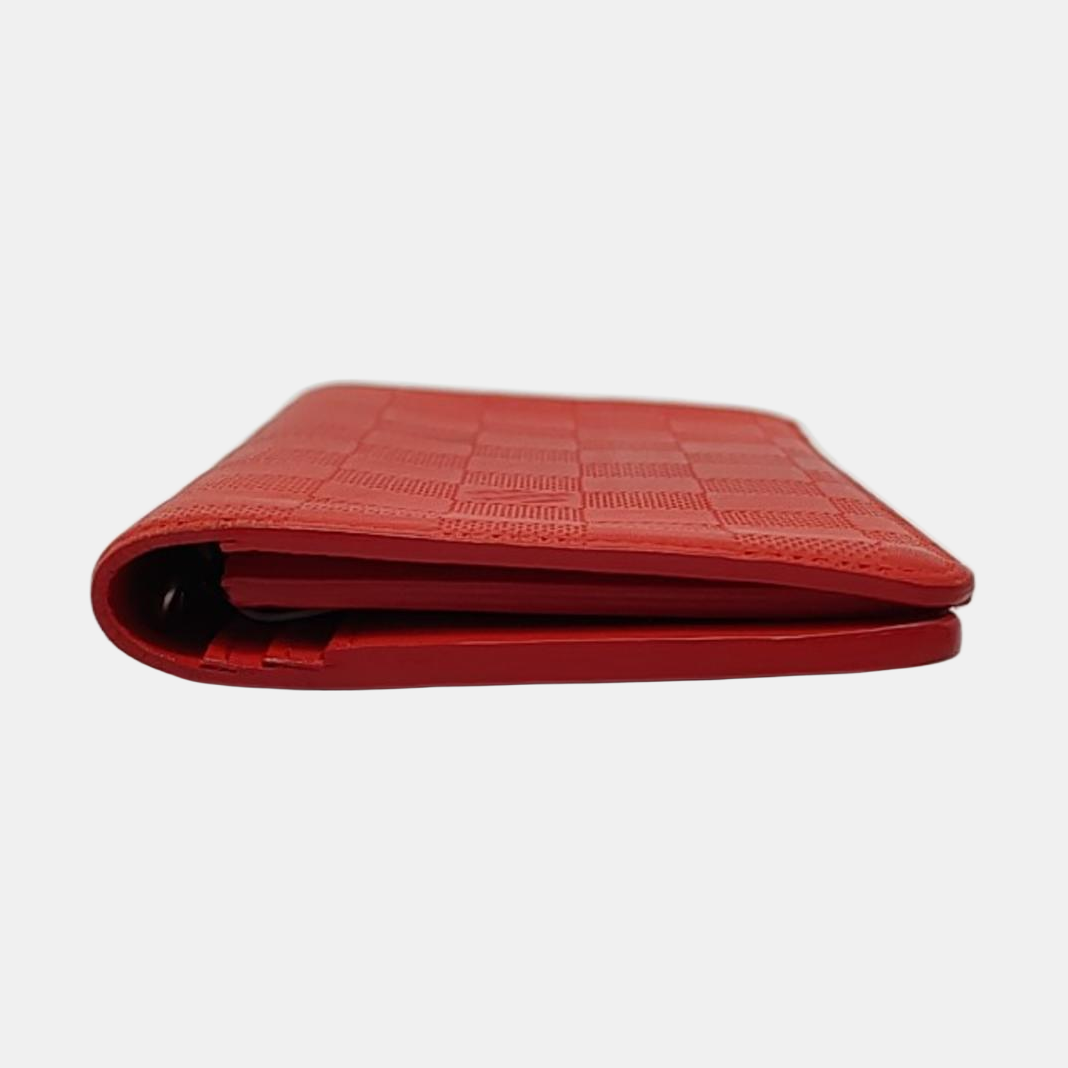 LOUIS VUITTON BRAZZA Orange Cowhide Checkered Logo Wallet Ruthenium color hardware-(SKU)-951249626