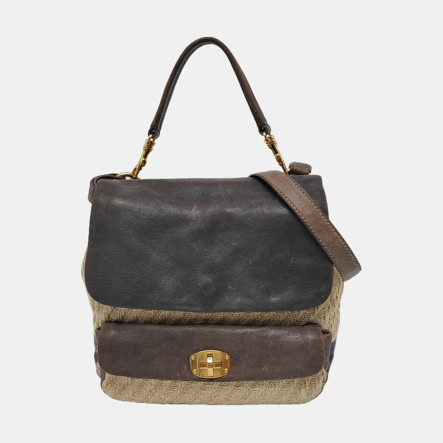 Miu Miu Beige Fabric Crossbody Single Shoulder Bag Golden hardware Removable shoulder strap-(SKU)-951232002