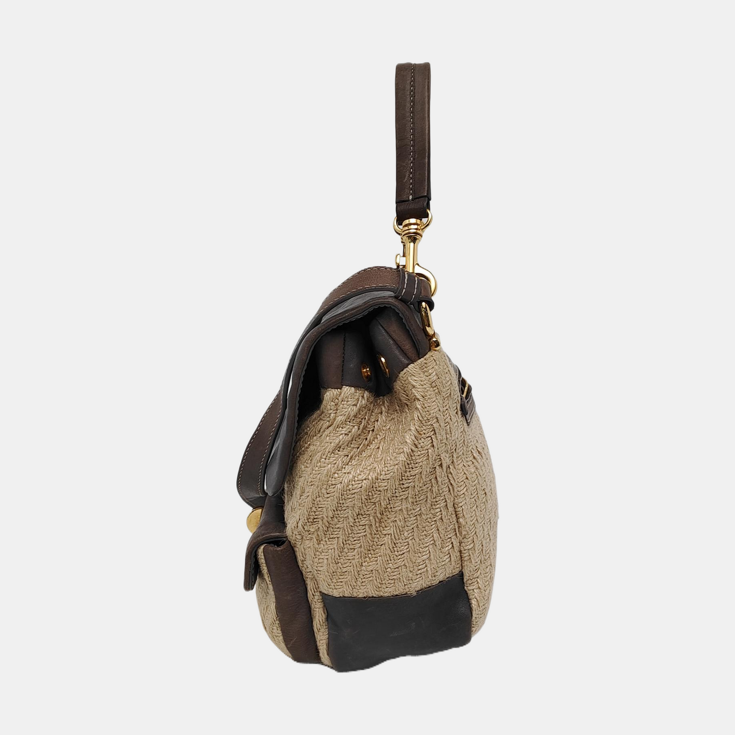 Miu Miu Beige Fabric Crossbody Single Shoulder Bag Golden hardware Removable shoulder strap-(SKU)-951232002
