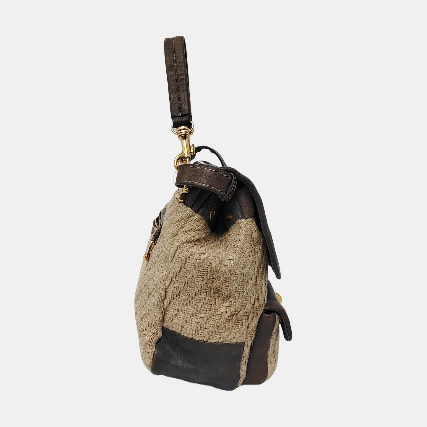 Miu Miu Beige Fabric Crossbody Single Shoulder Bag Golden hardware Removable shoulder strap-(SKU)-951232002