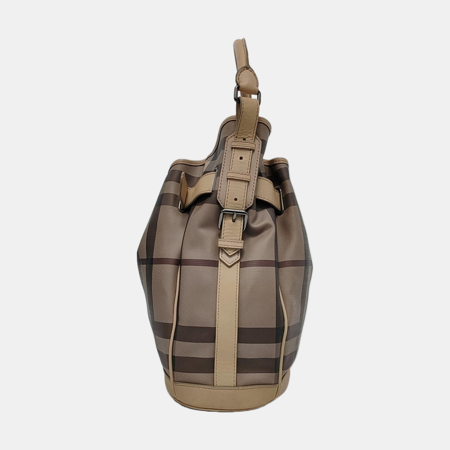 BURBERRY Smoked Check Medium size Light Gray Coated Canvas Shoulder Bag Tote Ruthenium color hardware Removable shoulder strap-(SKU)-951094751