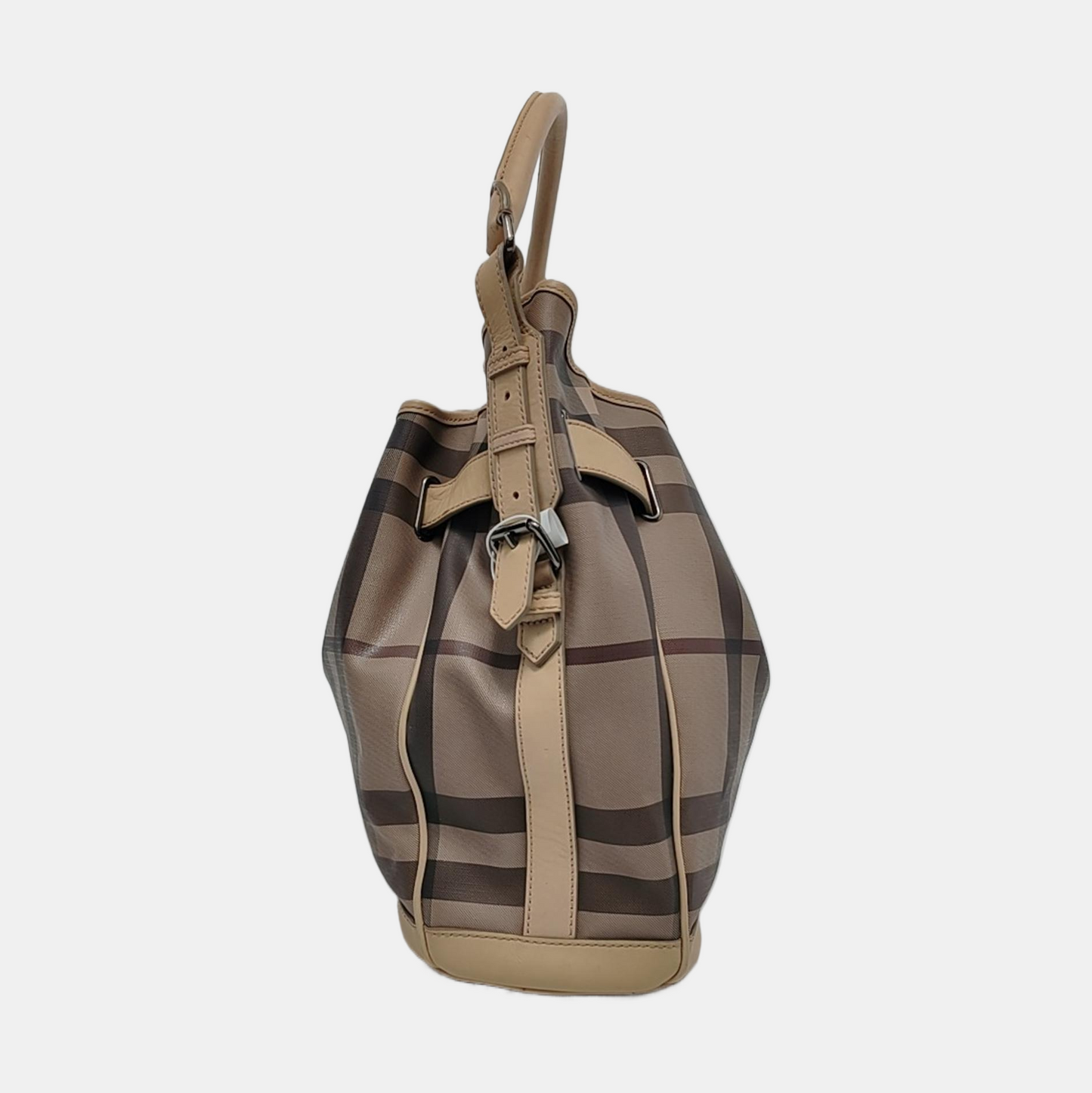BURBERRY Smoked Check Medium size Light Gray Coated Canvas Shoulder Bag Tote Ruthenium color hardware Removable shoulder strap-(SKU)-951094751