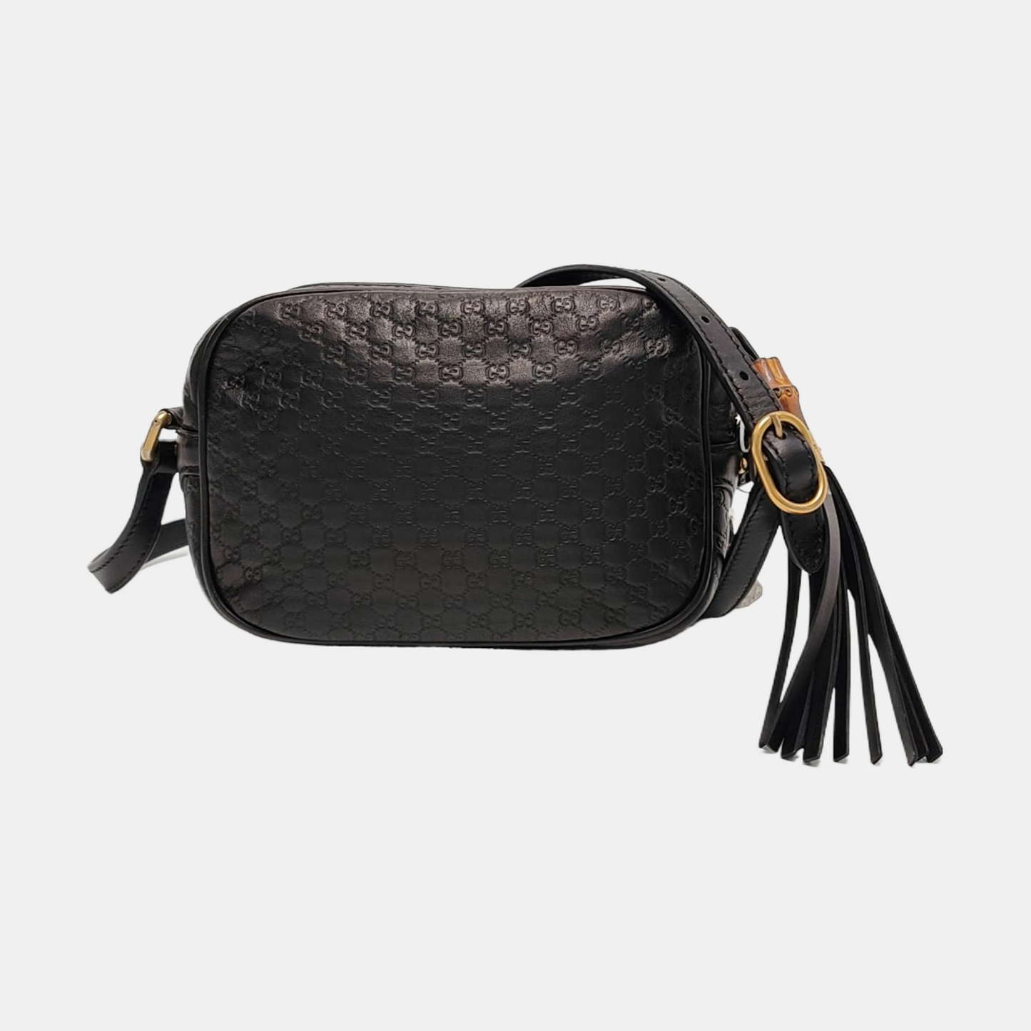 GUCCI Microguccissima Black Calfskin Monogram Embossed Bamboo Bag Single Shoulder Bag Crossbody Bag Golden hardware-(SKU)-951187178