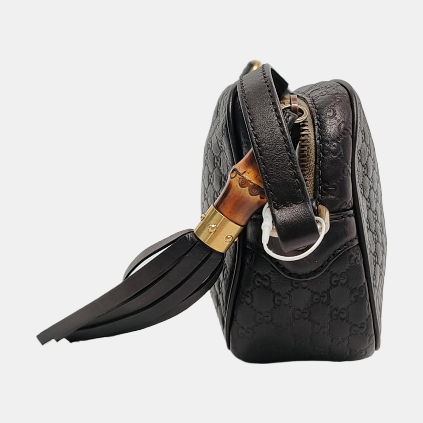 GUCCI Microguccissima Black Calfskin Monogram Embossed Bamboo Bag Single Shoulder Bag Crossbody Bag Golden hardware-(SKU)-951187178