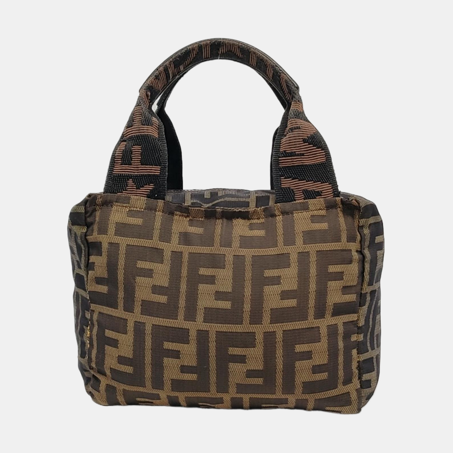 FENDI 棕色帆布双FHandheld包 Silver Hardware-(SKU)-950947181
