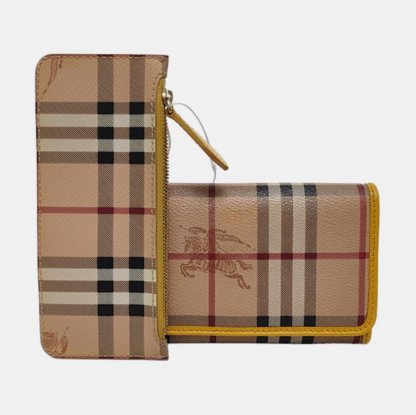 BURBERRY Khaki Coated Canvas Warhorse Plaid Wallet Golden hardware Sub-bag-(SKU)-951243159