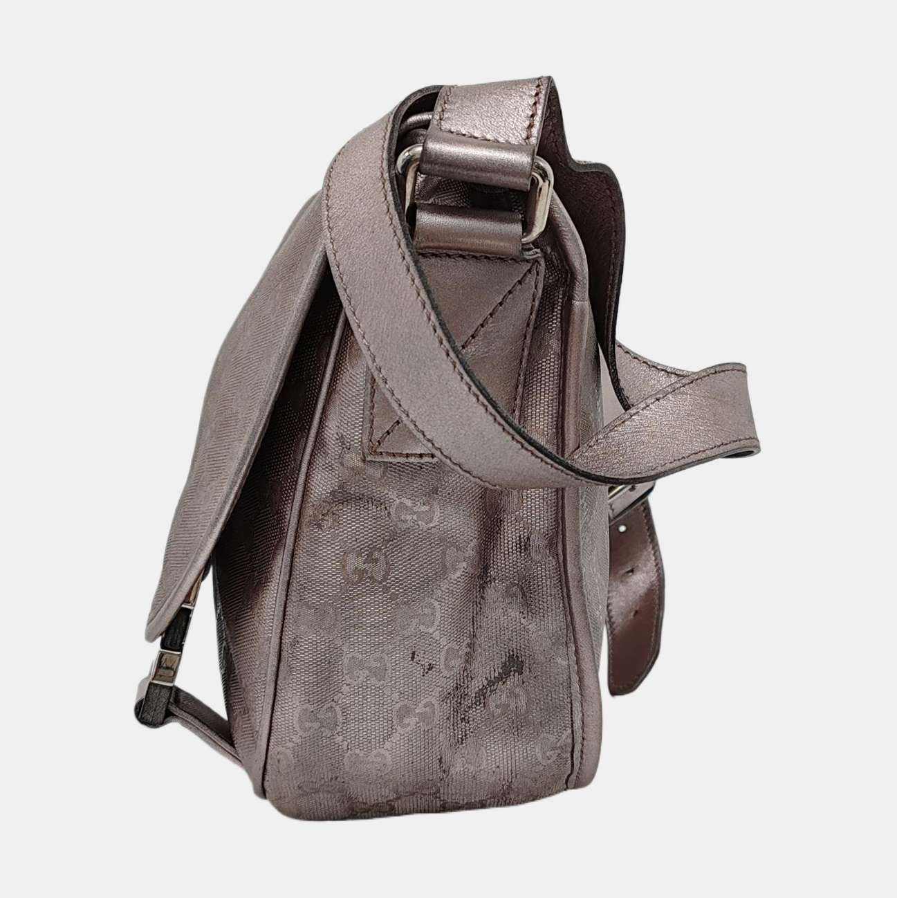 GUCCI GG Imprime Rose Gold Coated Canvas Vintage Single Shoulder Bag Crossbody Bag Silver Hardware-(SKU)-951246609