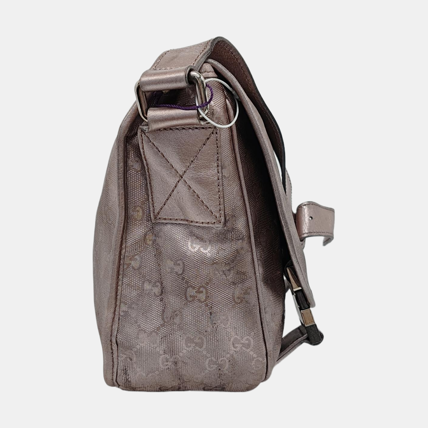 GUCCI GG Imprime Rose Gold Coated Canvas Vintage Single Shoulder Bag Crossbody Bag Silver Hardware-(SKU)-951246609