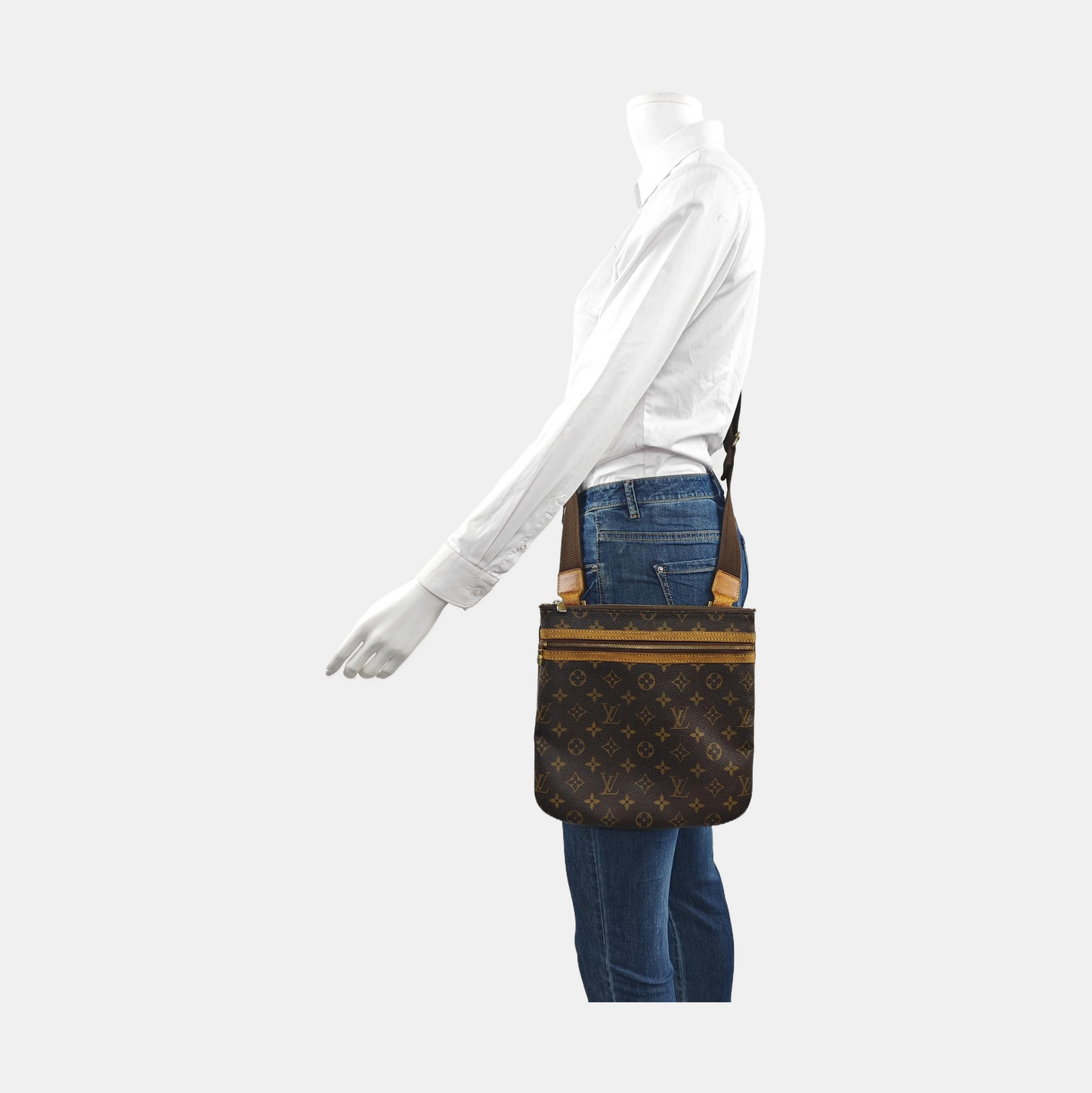 LOUIS VUITTON BOSPHORE Brown Coated Canvas Monogram Single Shoulder Bag Crossbody Golden hardware-(SKU)-950950997