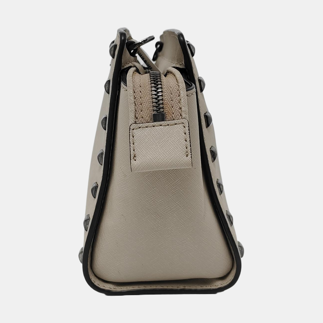 MICHAEL KORS Selma Grey Leather Studs Crossbody Bag Single Shoulder Bag Handbag Silver Hardware Removable shoulder strap-(SKU)-951542845