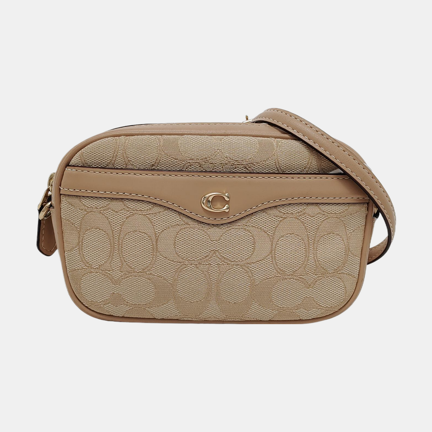 COACH Camera Bag Khaki Canvas Monogram Shoulder Bag Golden hardware Removable shoulder strap-(SKU)-951333226