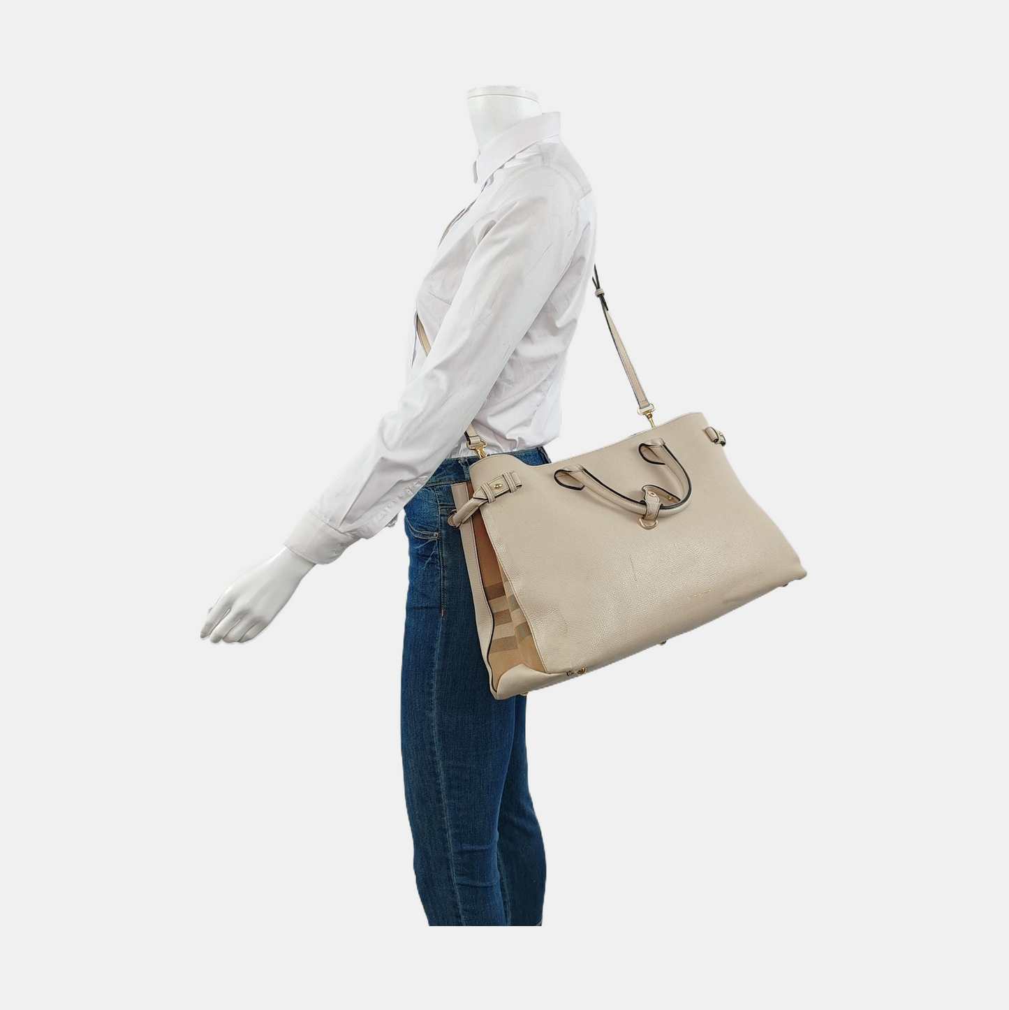 BURBERRY The Banner Large size Beige Cowhide Single Shoulder Bag Crossbody Bag Handbag Golden hardware Removable shoulder strap-(SKU)-951413572