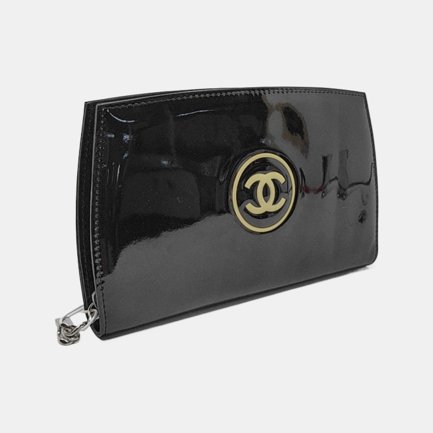 CHANEL CIRCLED CC Black Patent Leather Wallet Silver Hardware 13nan-(SKU)-951413773