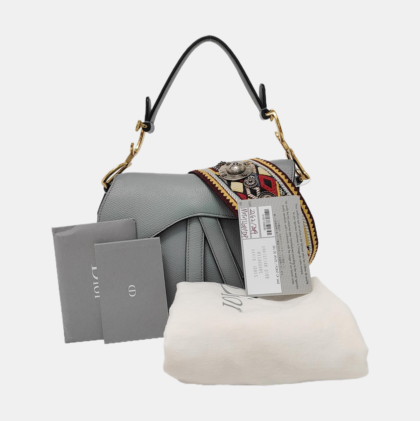 DIOR Saddle Mini Blue Calfskin Saddle Bag Shoulder Bag Golden Hardware Detachable Strap-(SKU)-951263637