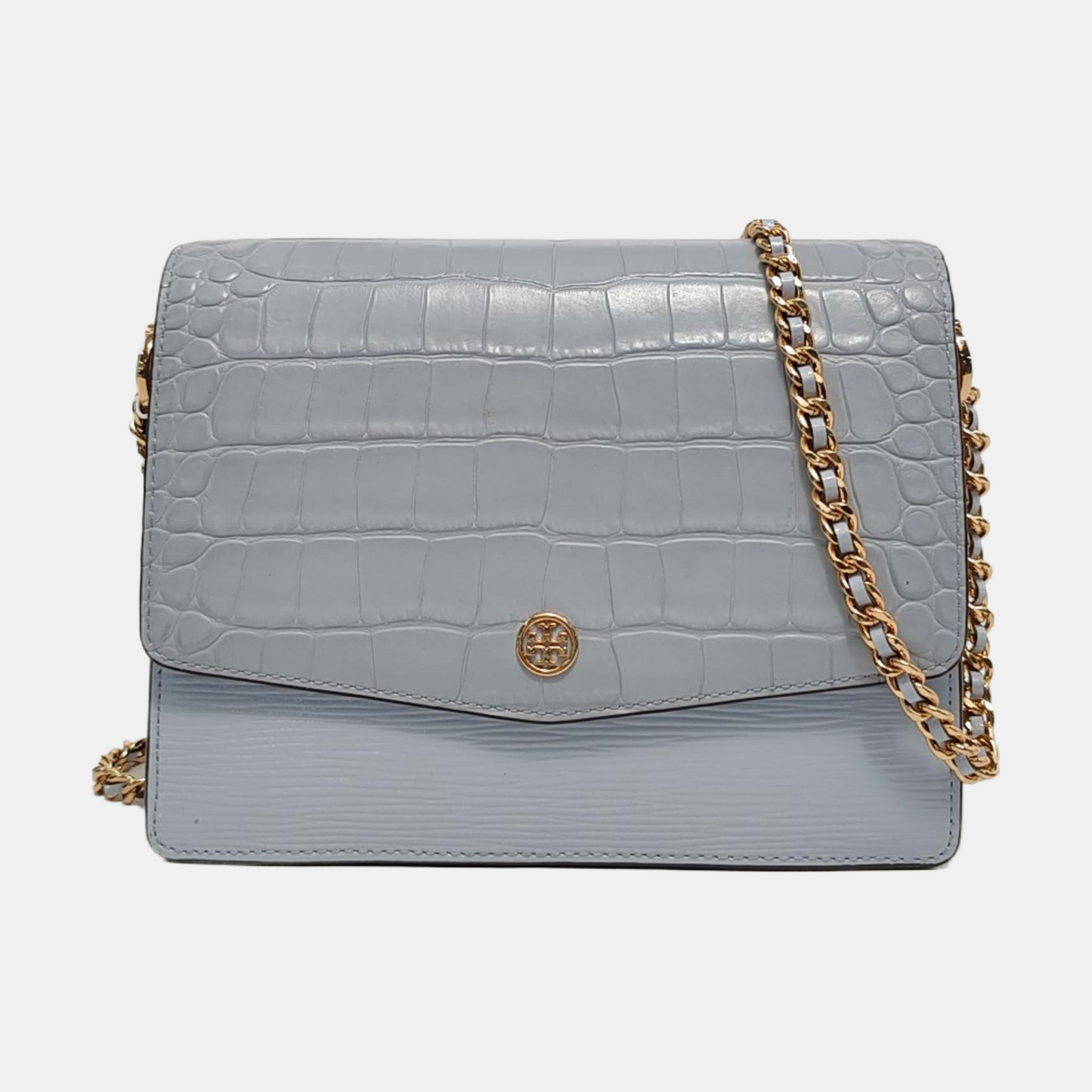 TORY BURCH Robinson Blue Calf Leather Crocodile Texture Single Shoulder Bag Handbag Golden hardware-(SKU)-951368581