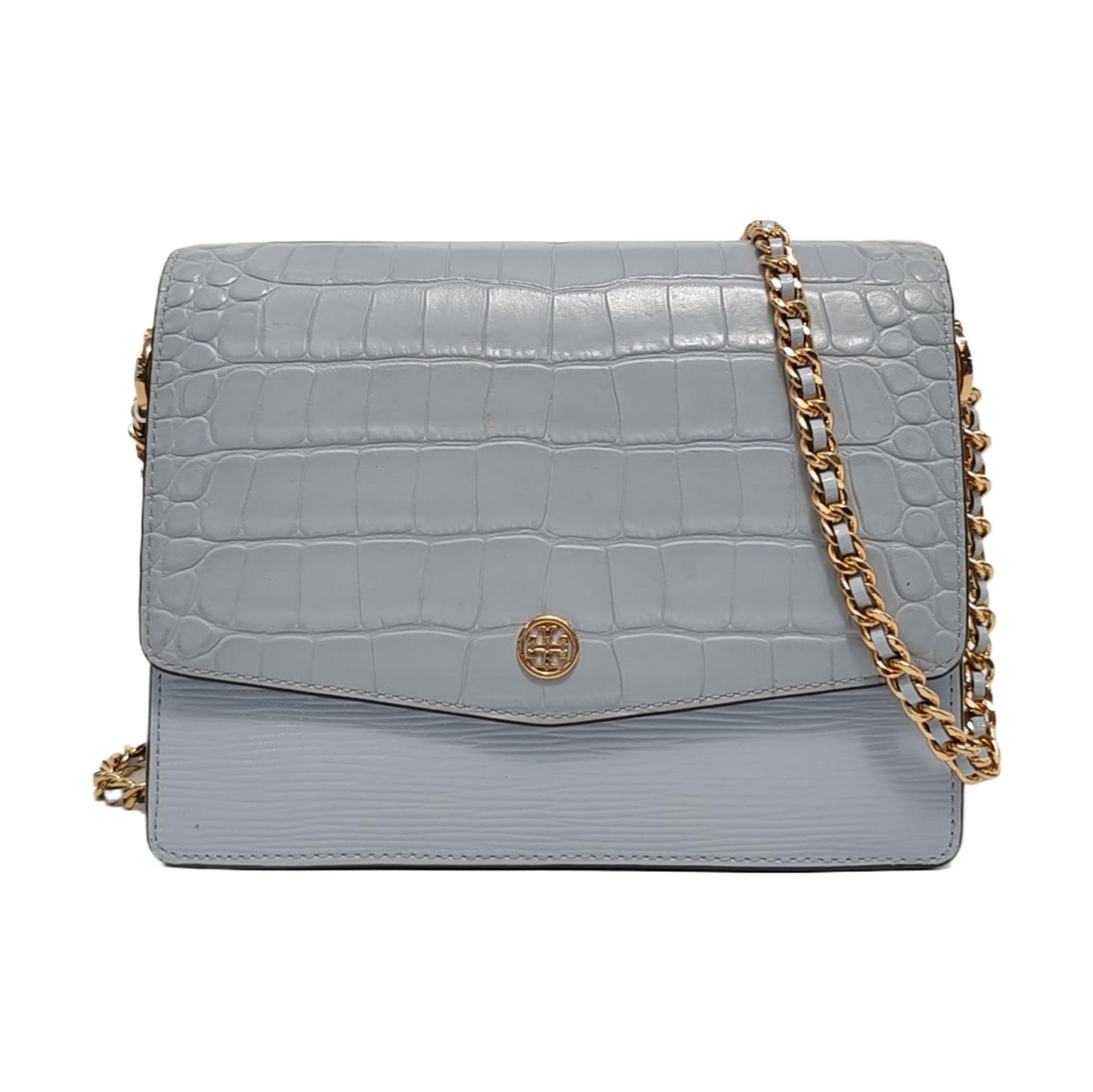TORY BURCH Robinson Blue Calf Leather Crocodile Texture Single Shoulder Bag Handbag Golden hardware-(SKU)-951368581
