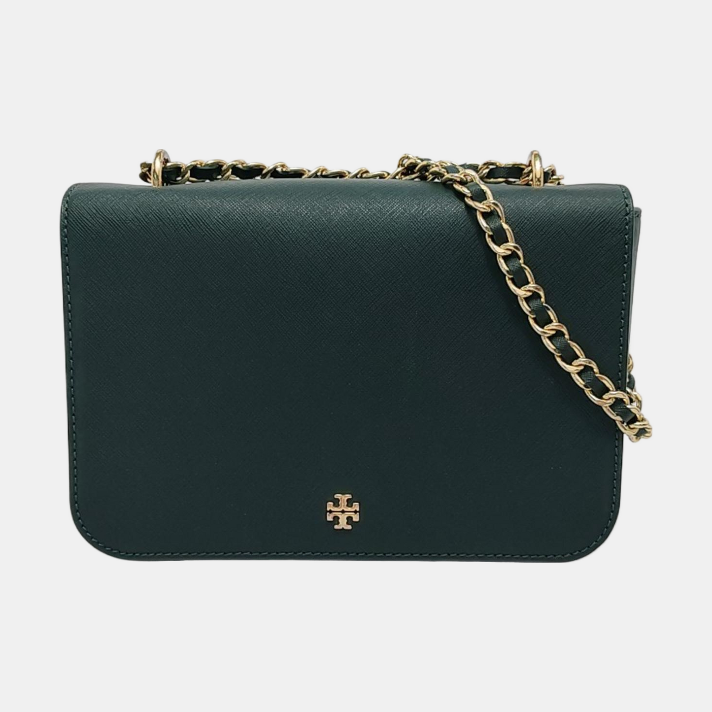 TORY BURCH Robinson Dark Green Cowhide Stamped Crossbody Single Shoulder Bag Golden hardware-(SKU)-951354539