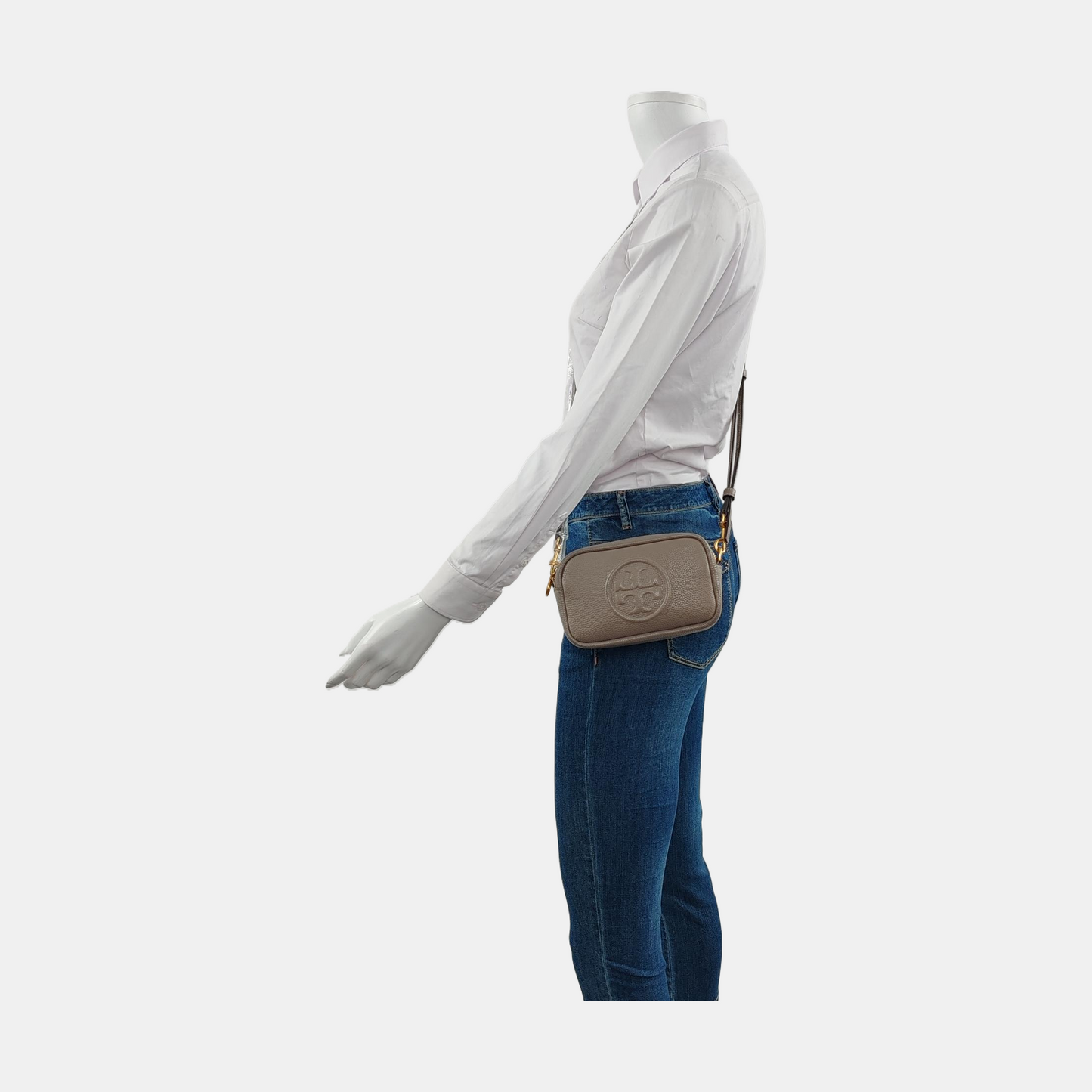 TORY BURCH Perry Grey Leather Embossed Crossbody Bag Single Shoulder Bag Golden hardware Removable shoulder strap-(SKU)-951355825