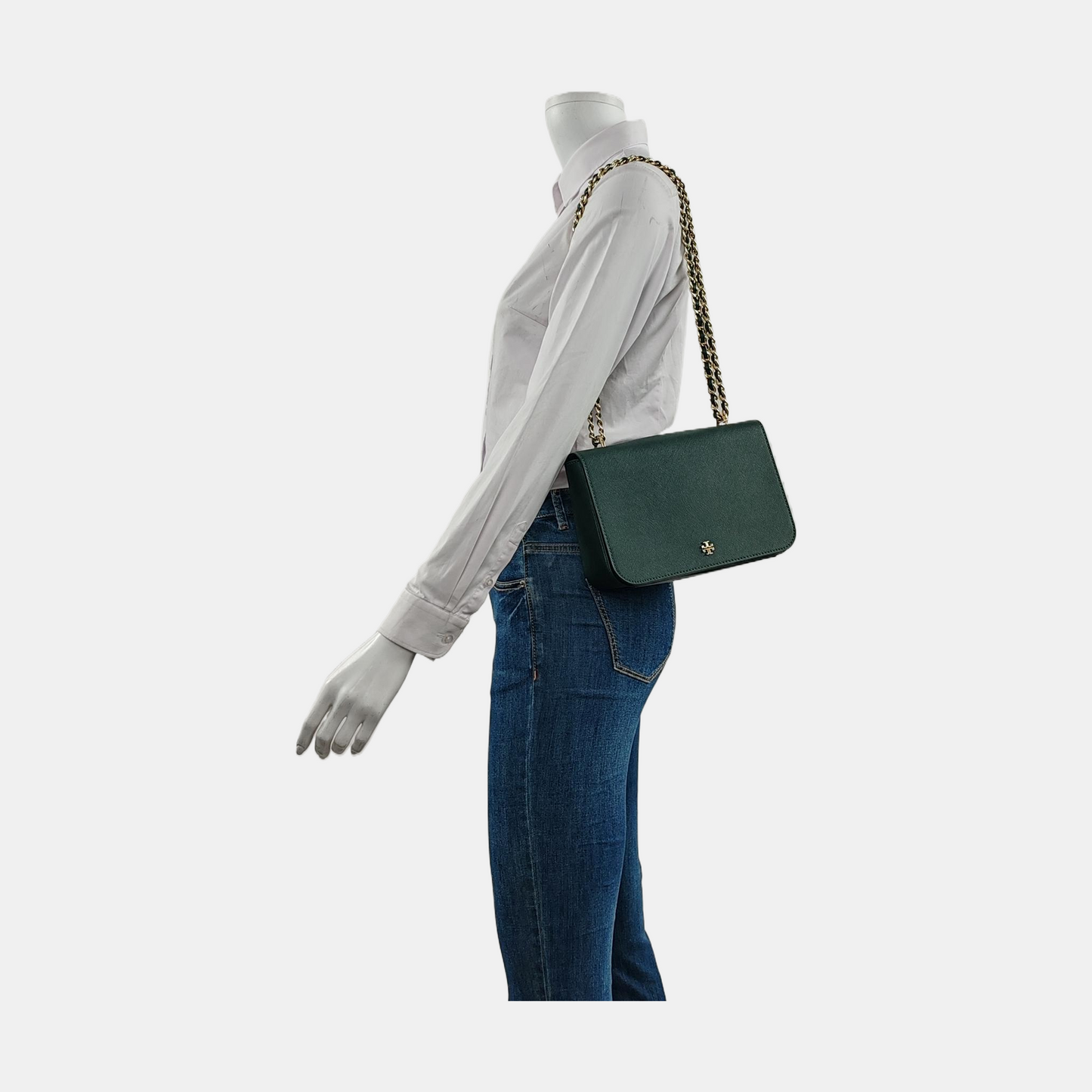 TORY BURCH Robinson Dark Green Cowhide Stamped Crossbody Single Shoulder Bag Golden hardware-(SKU)-951354539