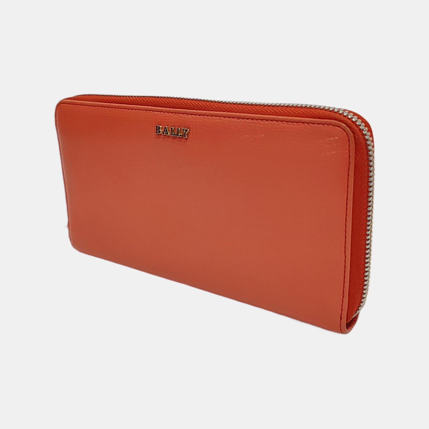 BALLY Orange-Pink Leather Embossed Wallet Golden hardware-(SKU)-951391066