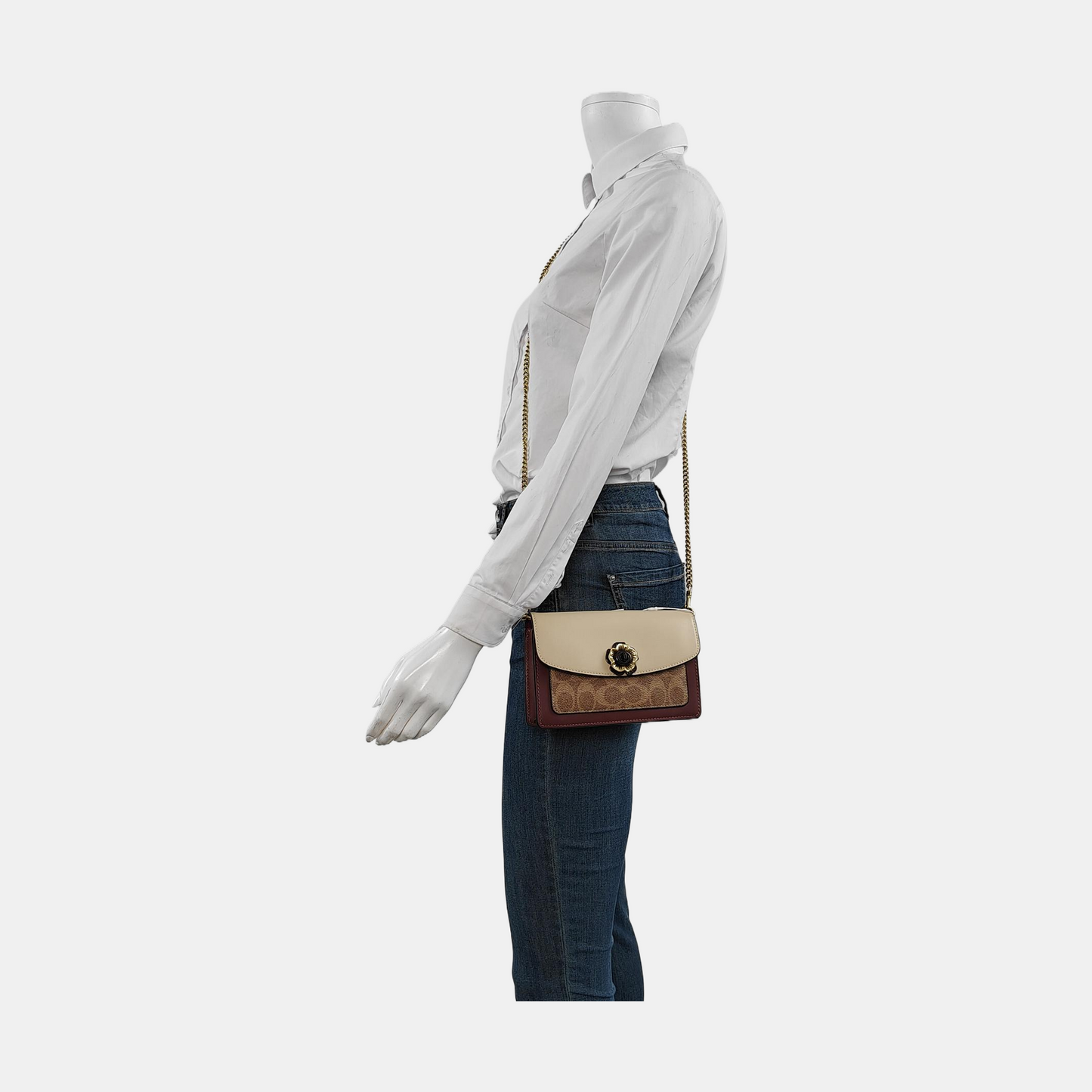 COACH PARKER Khaki leather old flower camellia crossbody bag, single shoulder bag Gold Black Hardware Removable shoulder strap-(SKU)-951589368