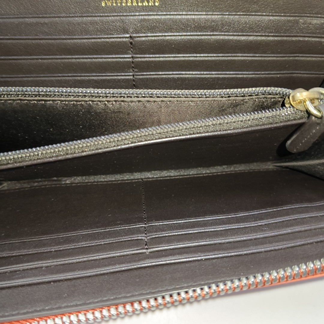 BALLY Orange-Pink Leather Embossed Wallet Golden hardware-(SKU)-951391066