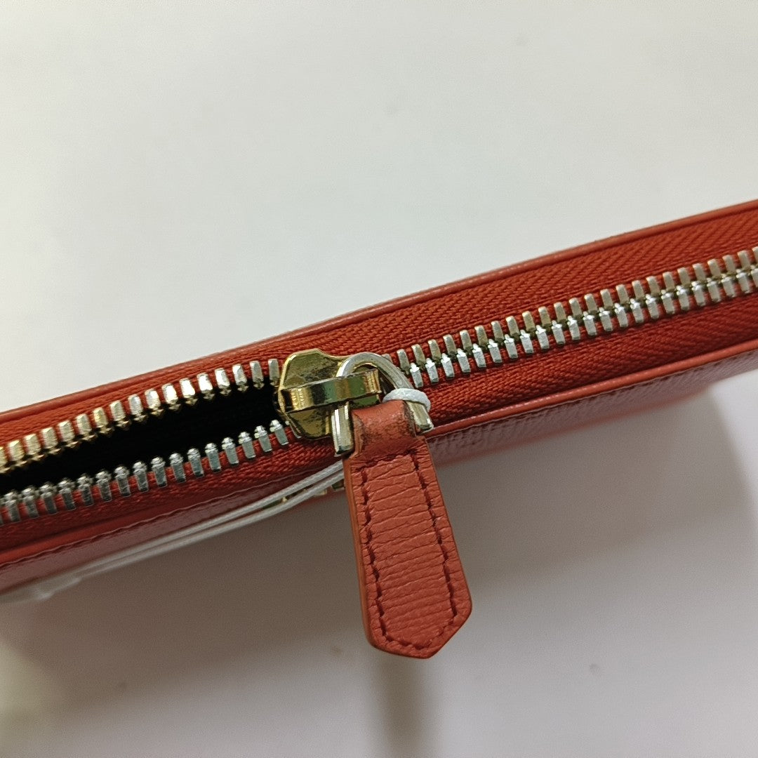 BALLY Orange-Pink Leather Embossed Wallet Golden hardware-(SKU)-951391066