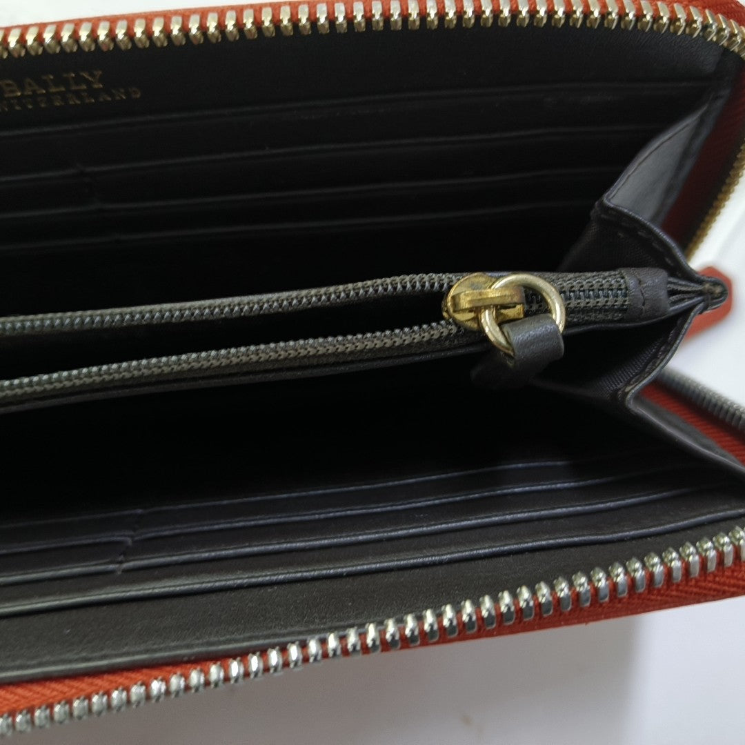 BALLY Orange-Pink Leather Embossed Wallet Golden hardware-(SKU)-951391066