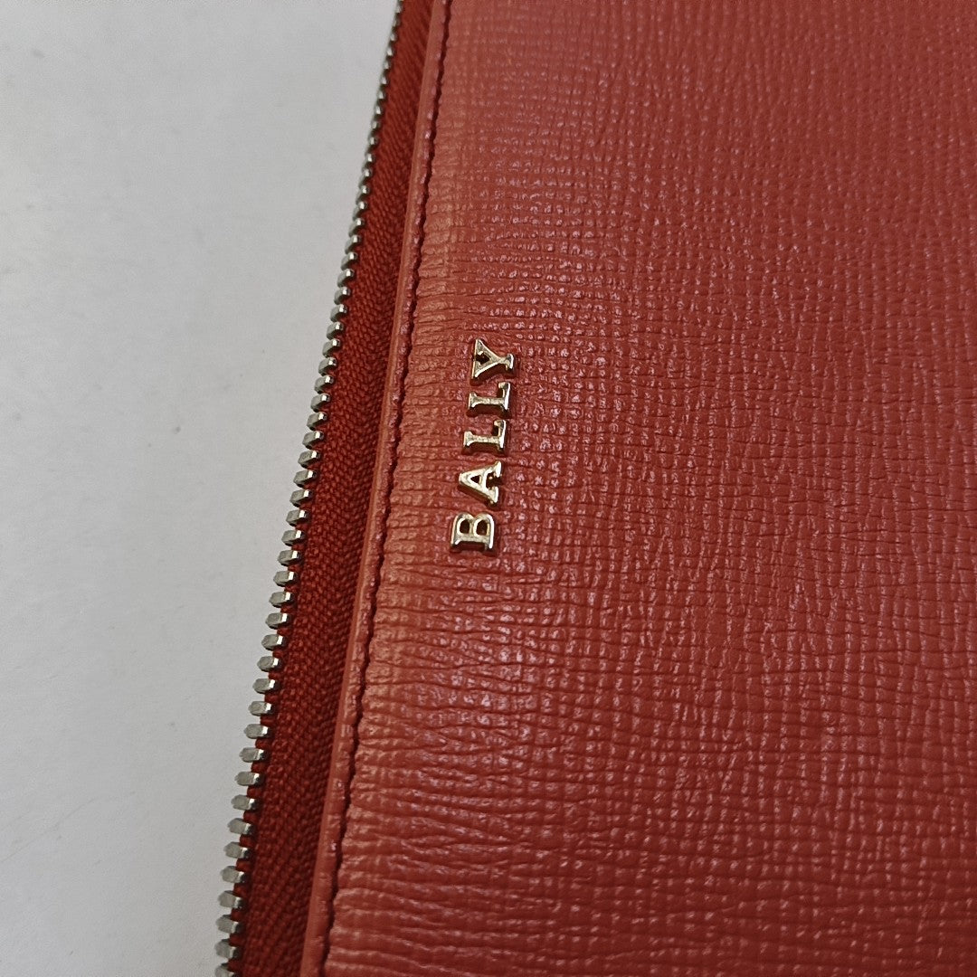 BALLY Orange-Pink Leather Embossed Wallet Golden hardware-(SKU)-951391066