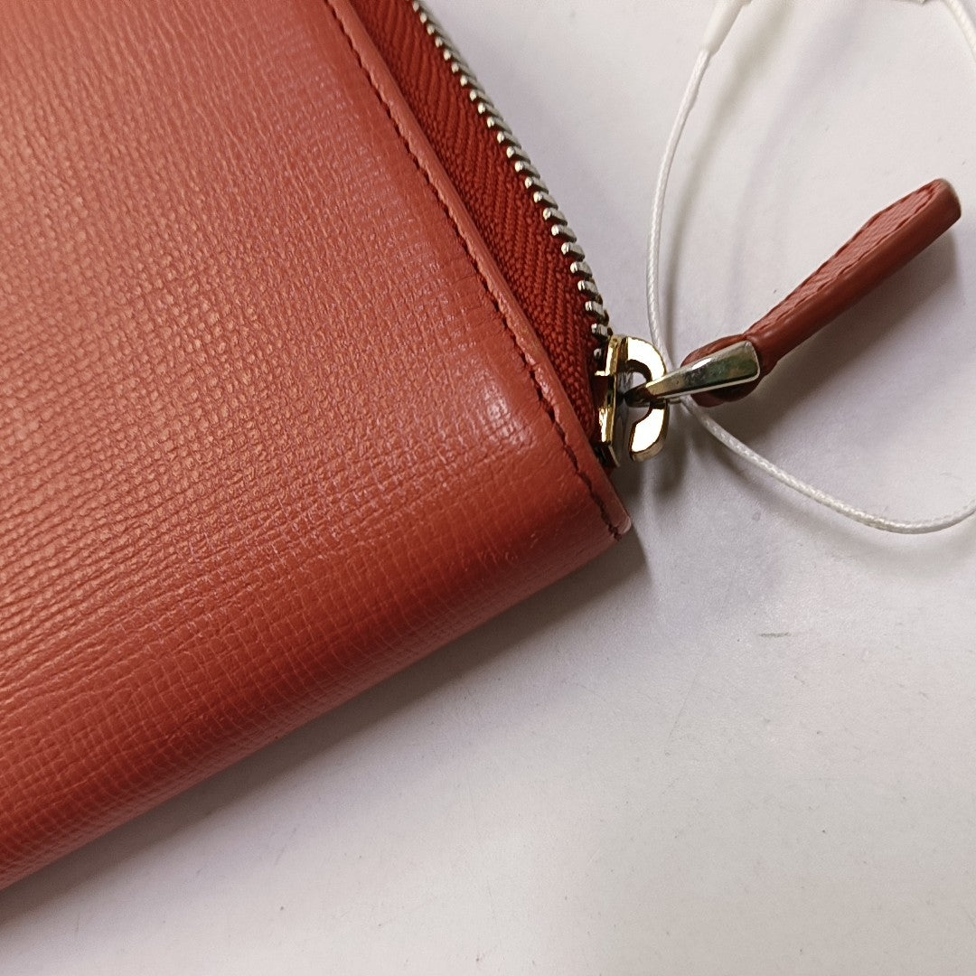 BALLY Orange-Pink Leather Embossed Wallet Golden hardware-(SKU)-951391066