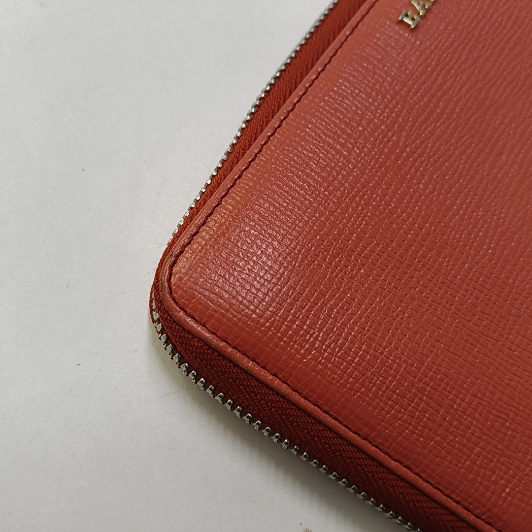 BALLY Orange-Pink Leather Embossed Wallet Golden hardware-(SKU)-951391066