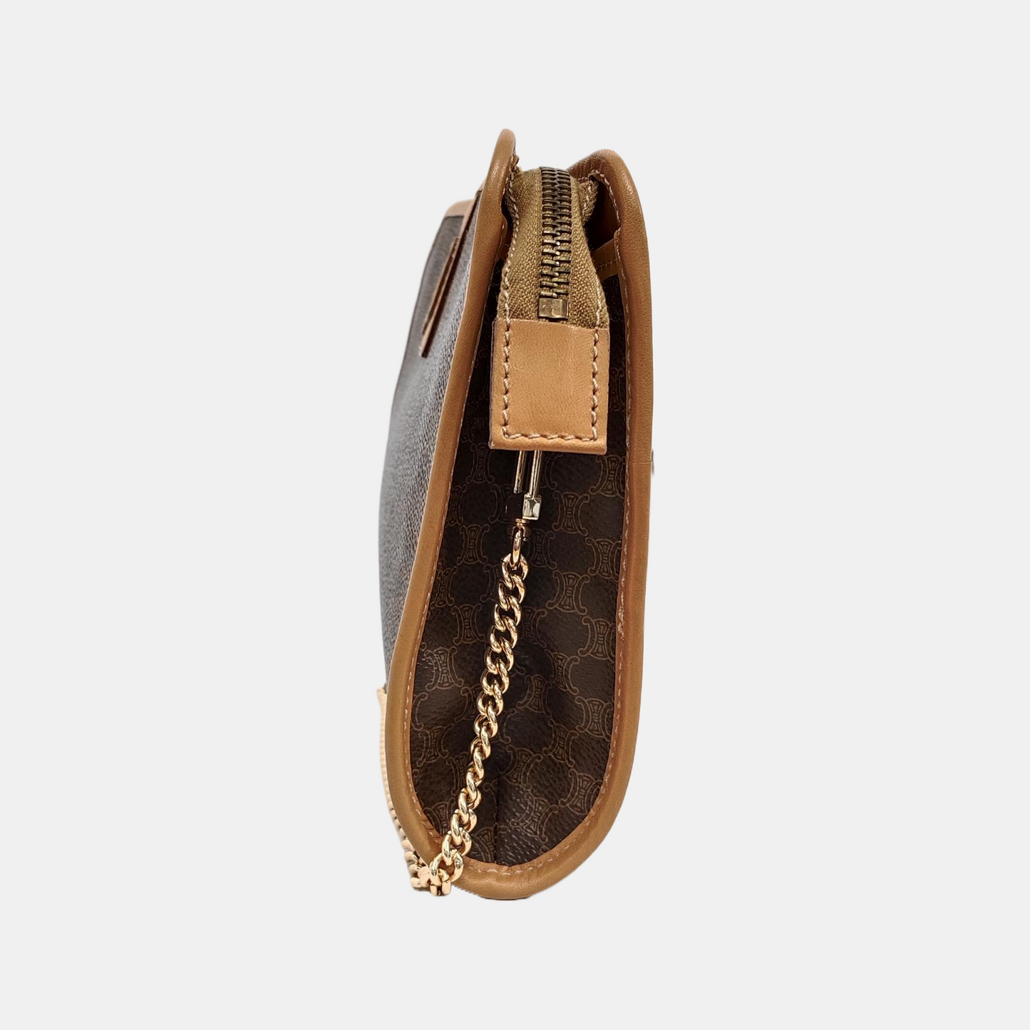 CELINE Brown Coated Canvas Triumph Clutch Golden hardware-(SKU)-951551879