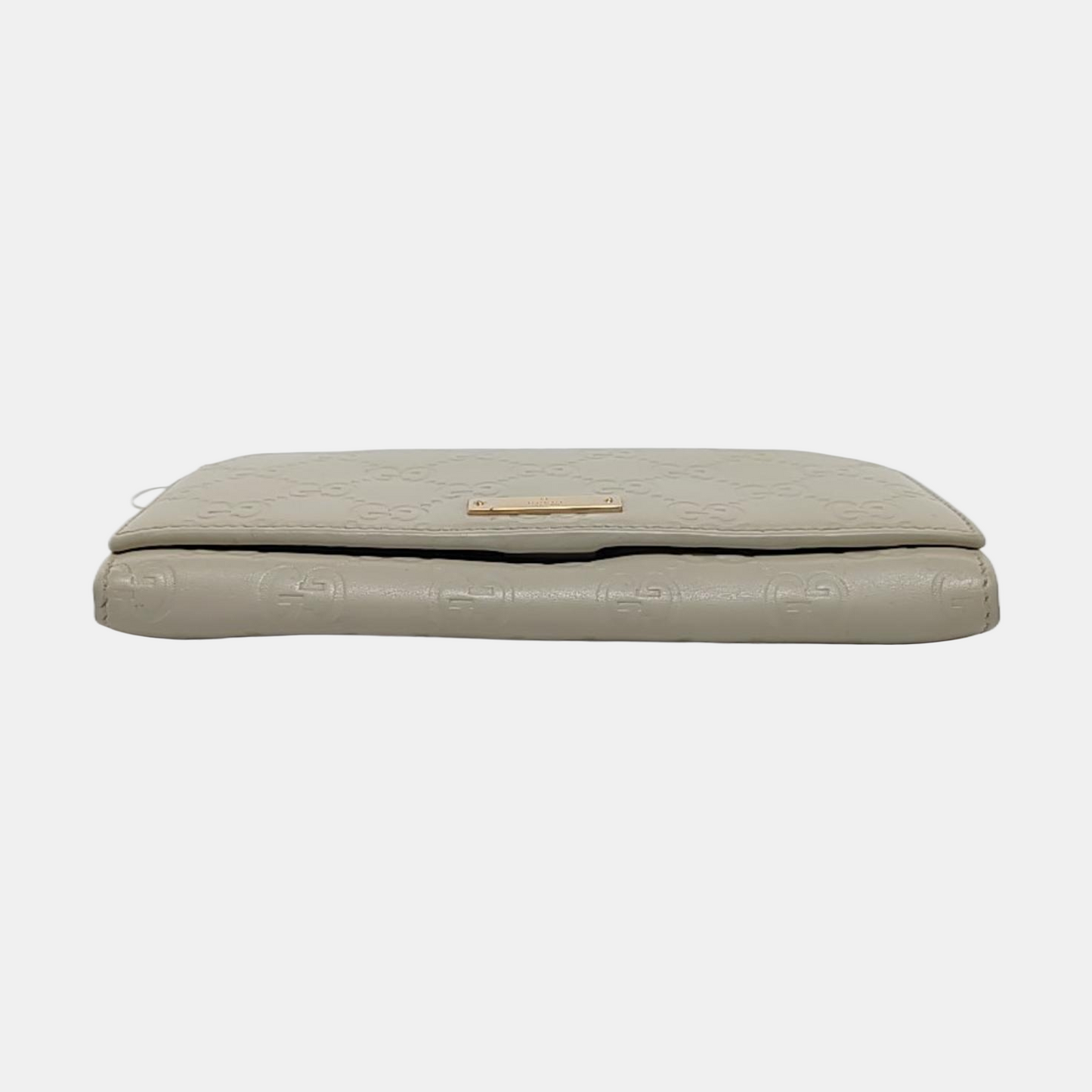 GUCCI White Calfskin Leather Monogrammed Wallet Golden hardware-(SKU)-951320985